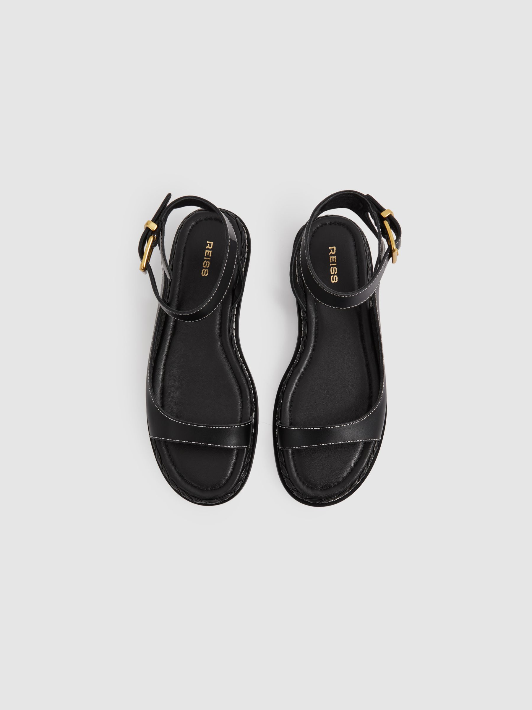 Leather Plait Detail Sandals in Black - Image 3 of 4