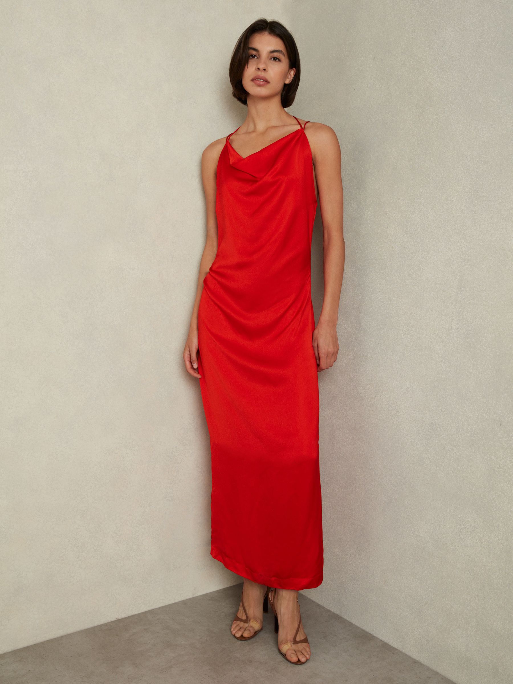 Satin Cowl Neck Maxi Dress in Orange - Image 3 of 6