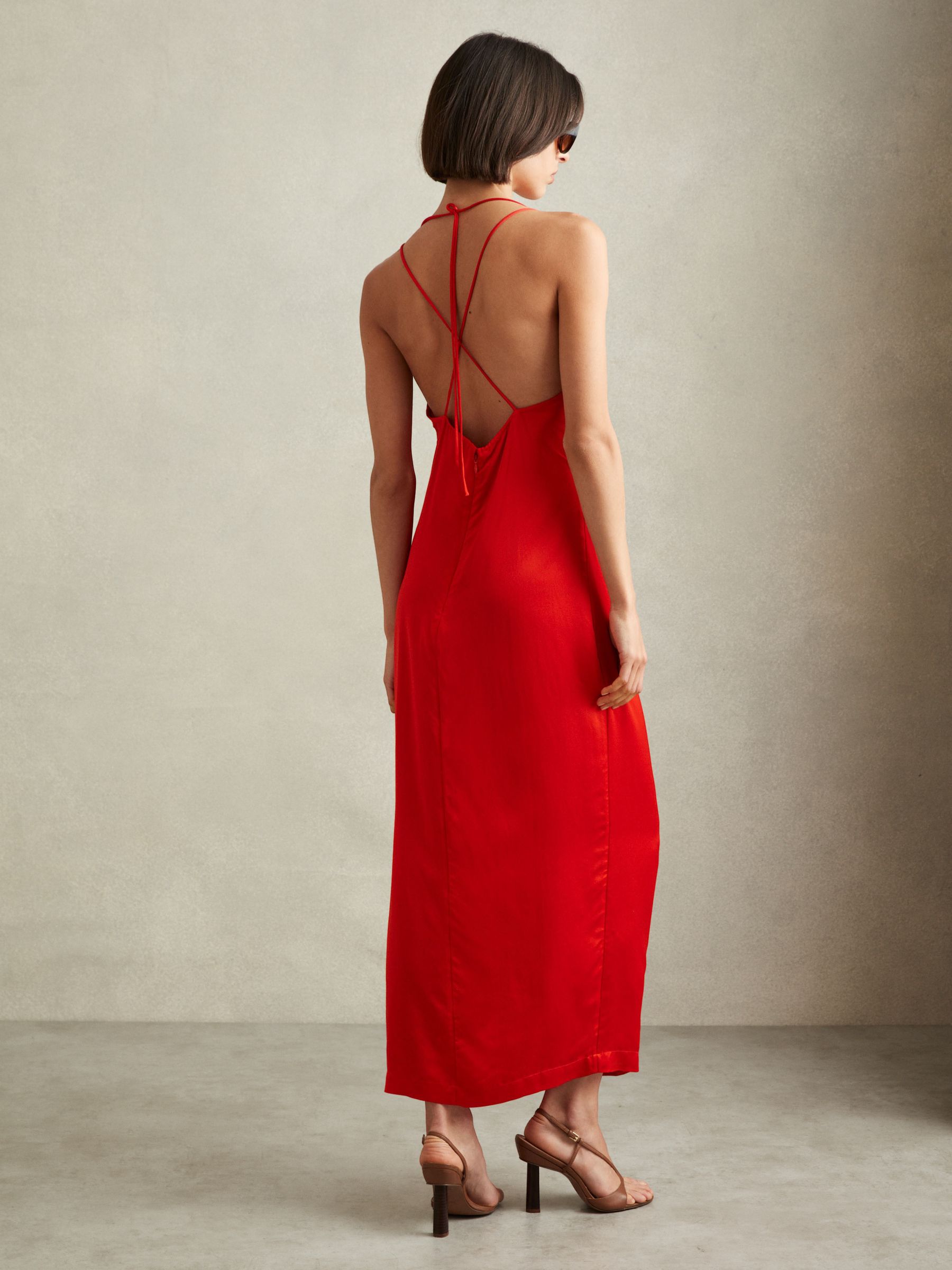 Satin Cowl Neck Maxi Dress in Orange - Image 4 of 6