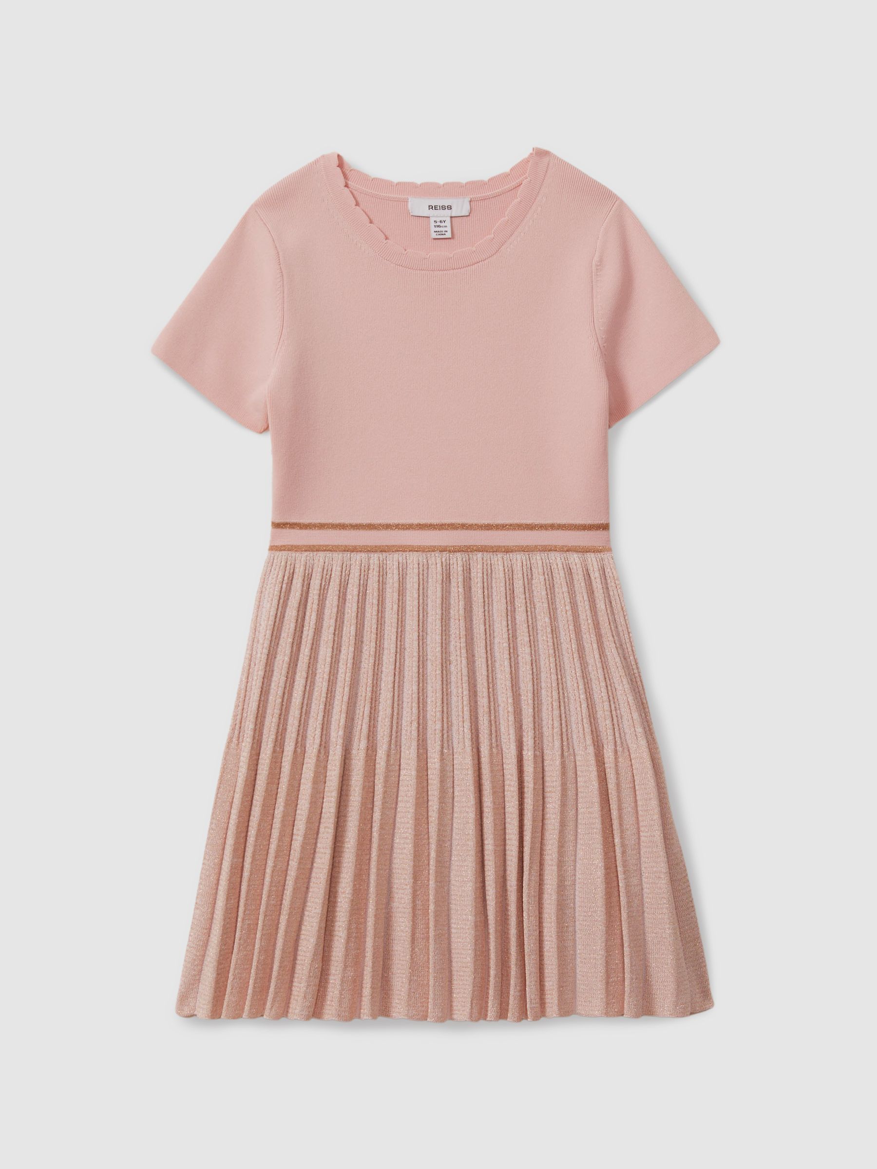 13-14 yrs Metallic Pleated Knitted Dress in Pink - Image 1 of 4