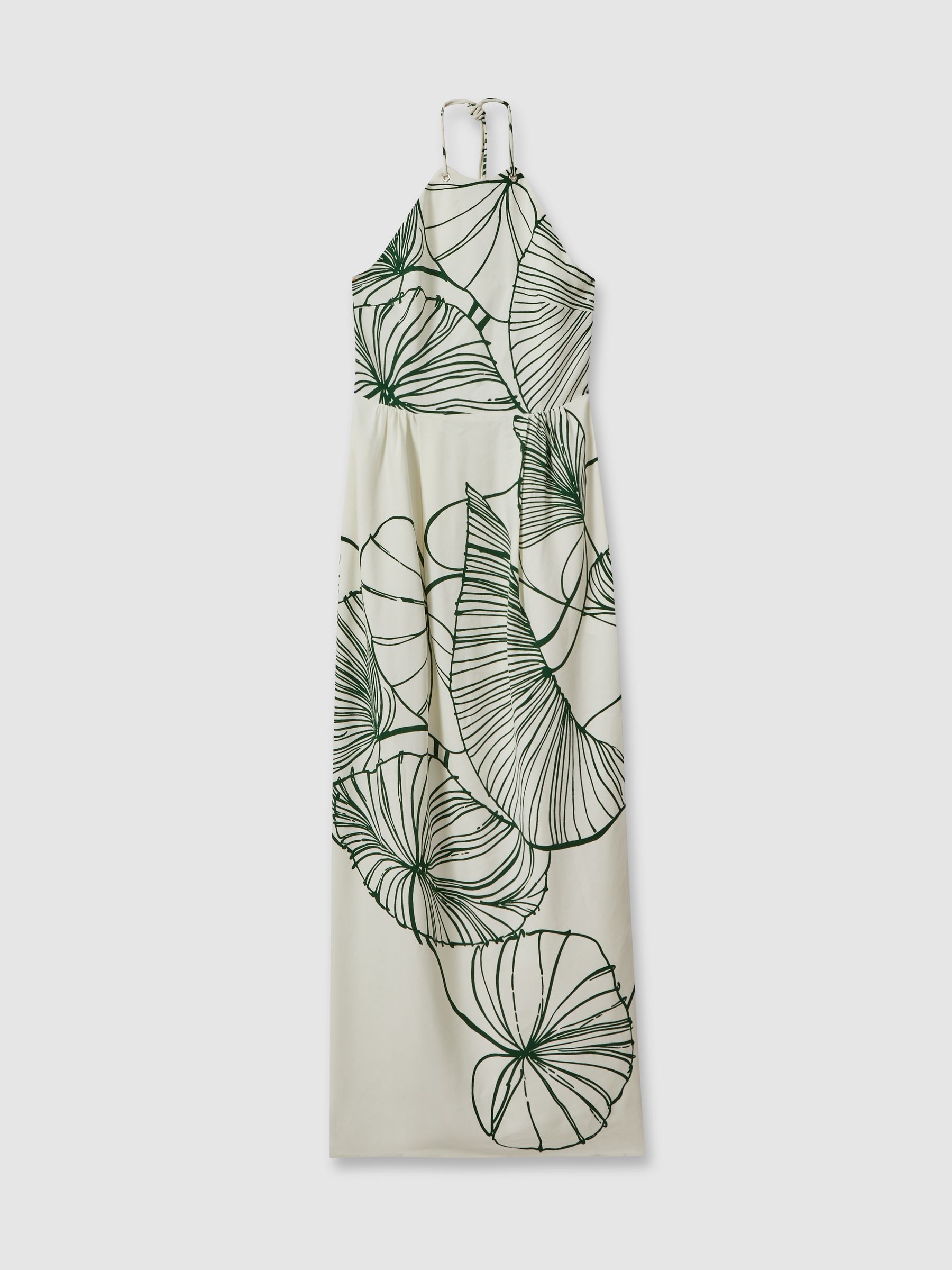 Floral Sketch Halter Neck Maxi Dress in White/Green - Image 2 of 5