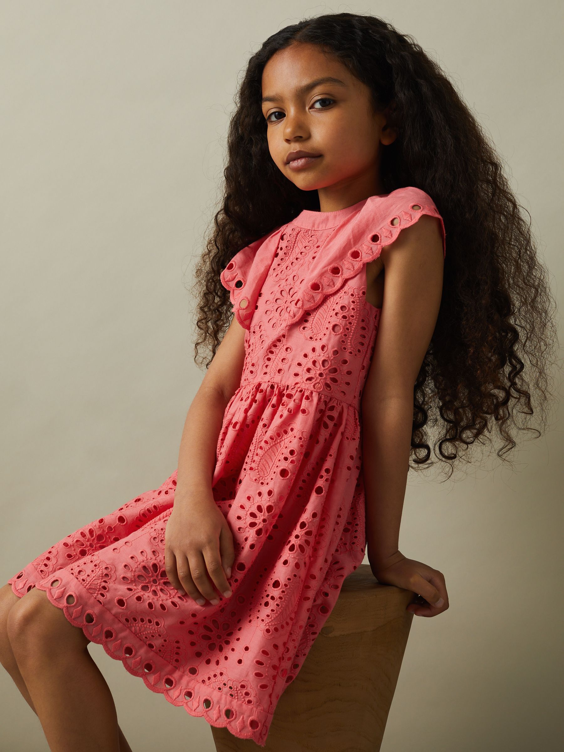 13-14 yrs Cotton Broderie Dress in Pink - Image 3 of 4