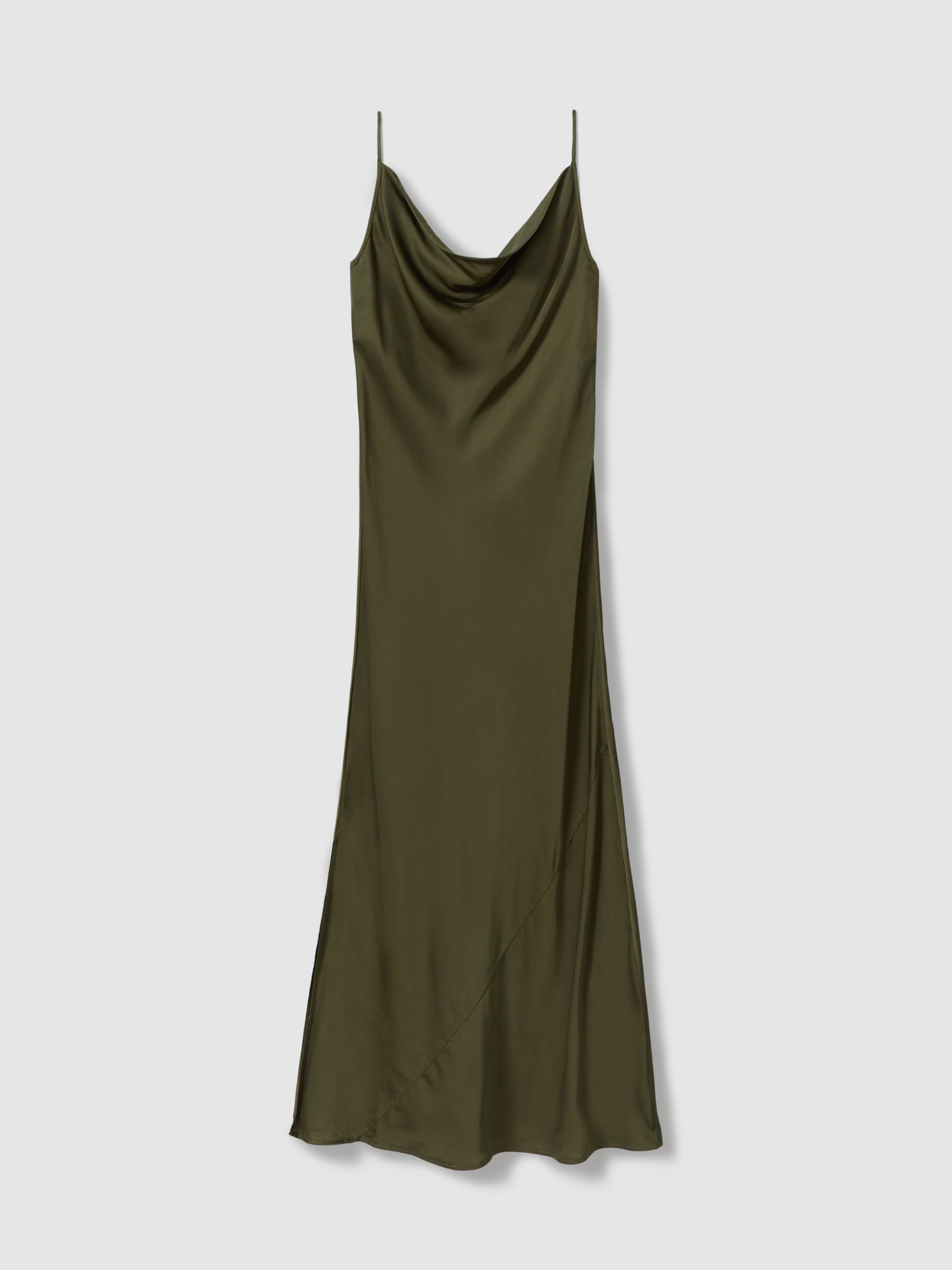 Satin Cowl Neck Midi Dress in Khaki - Image 2 of 5