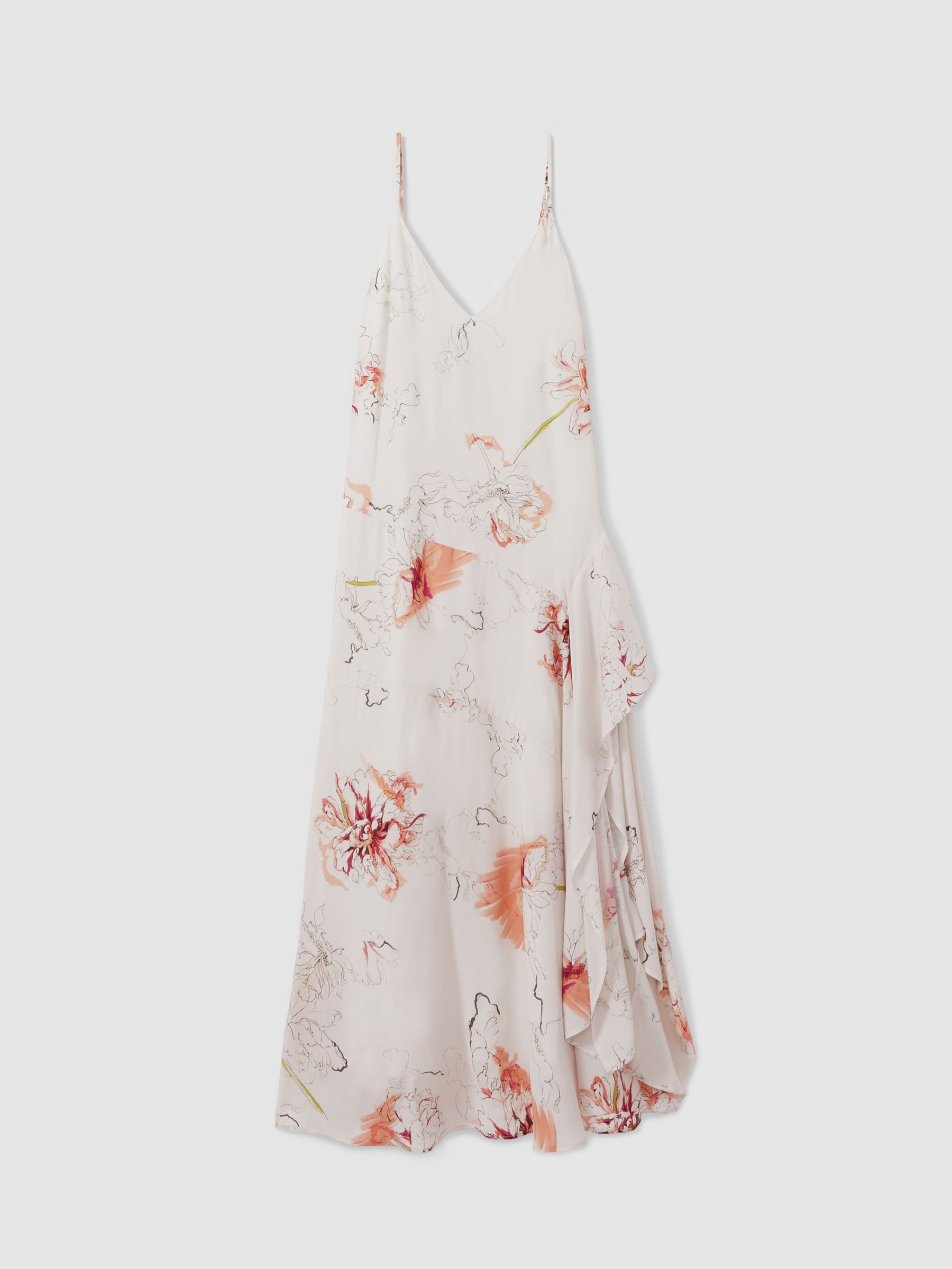 Melody Ivory/Coral Floral Print Side Split Midi Dress - Image 2 of 5
