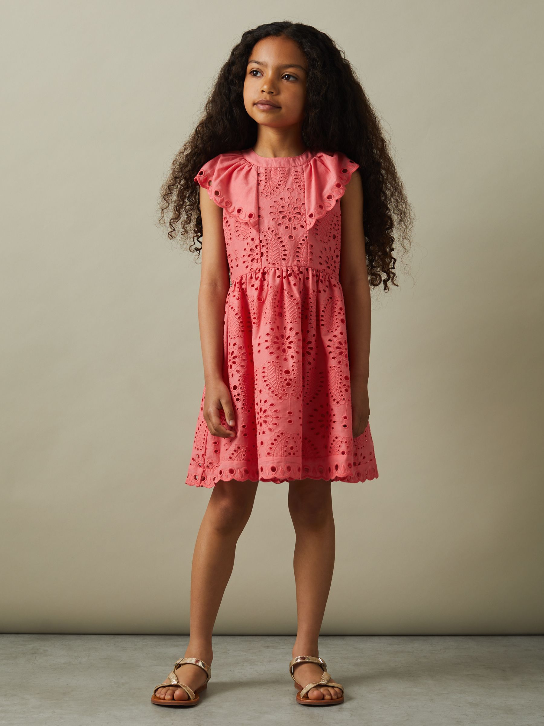9-13 yrs Cotton Broderie Dress in Pink - Image 3 of 4