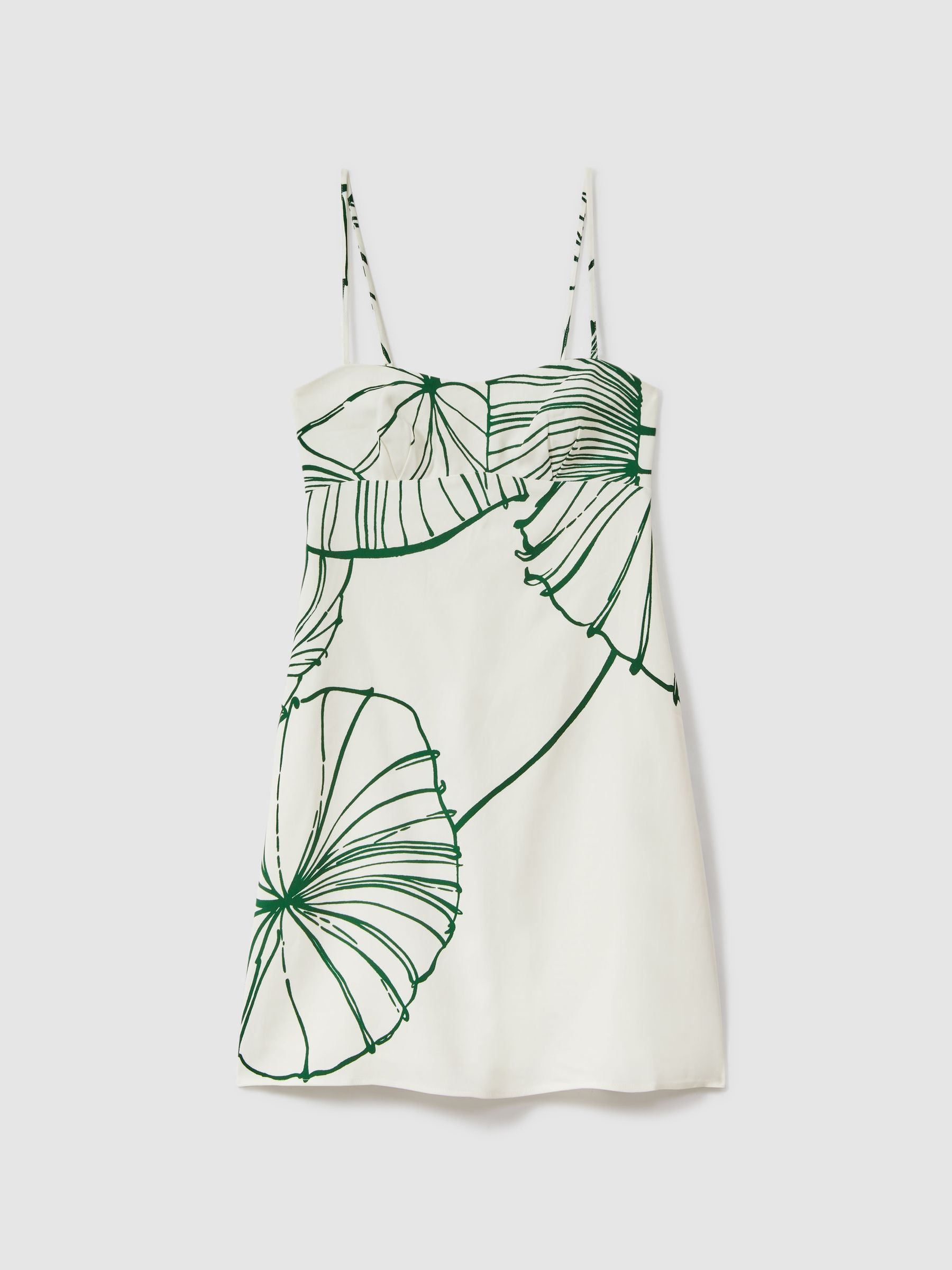 Floral Sketch Removable Strap Mini Dress in White/Green - Image 2 of 5