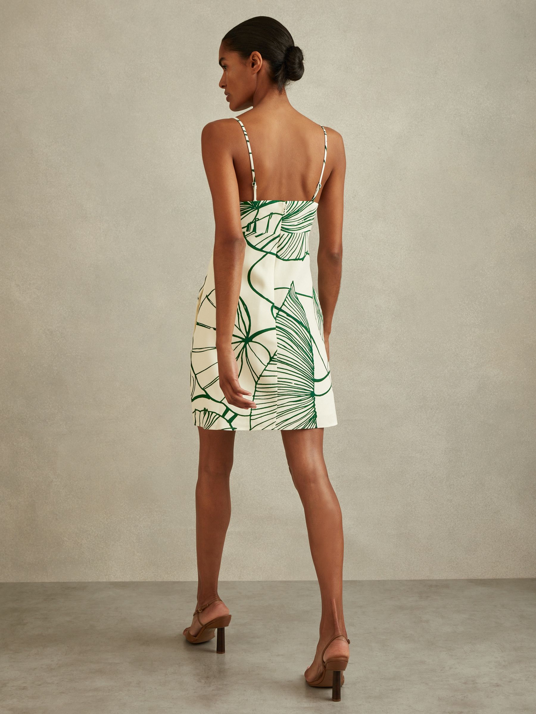 Floral Sketch Removable Strap Mini Dress in White/Green - Image 4 of 5