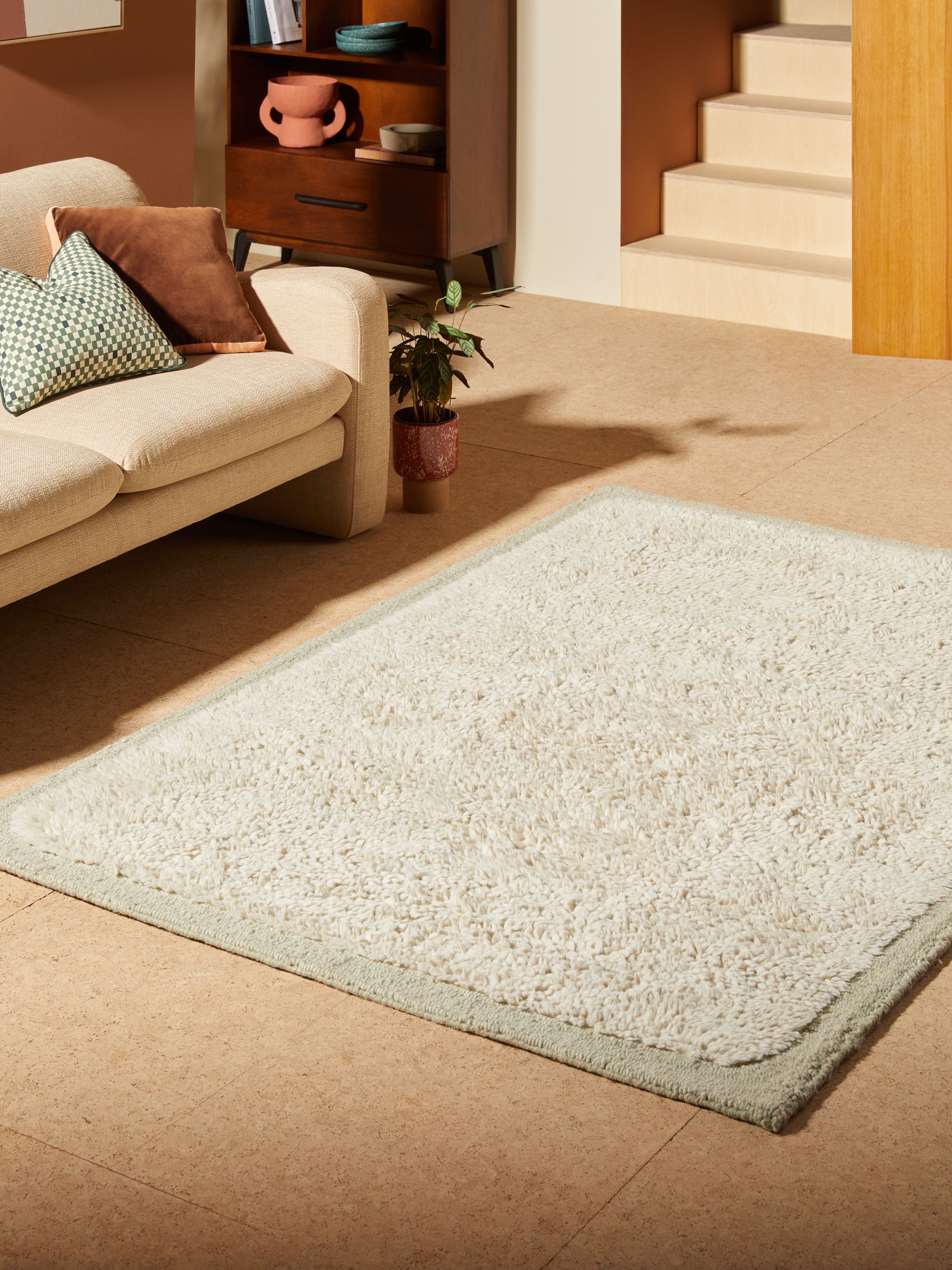 Kurt Wool Berber Rug in White/Aqua - Image 1 of 4