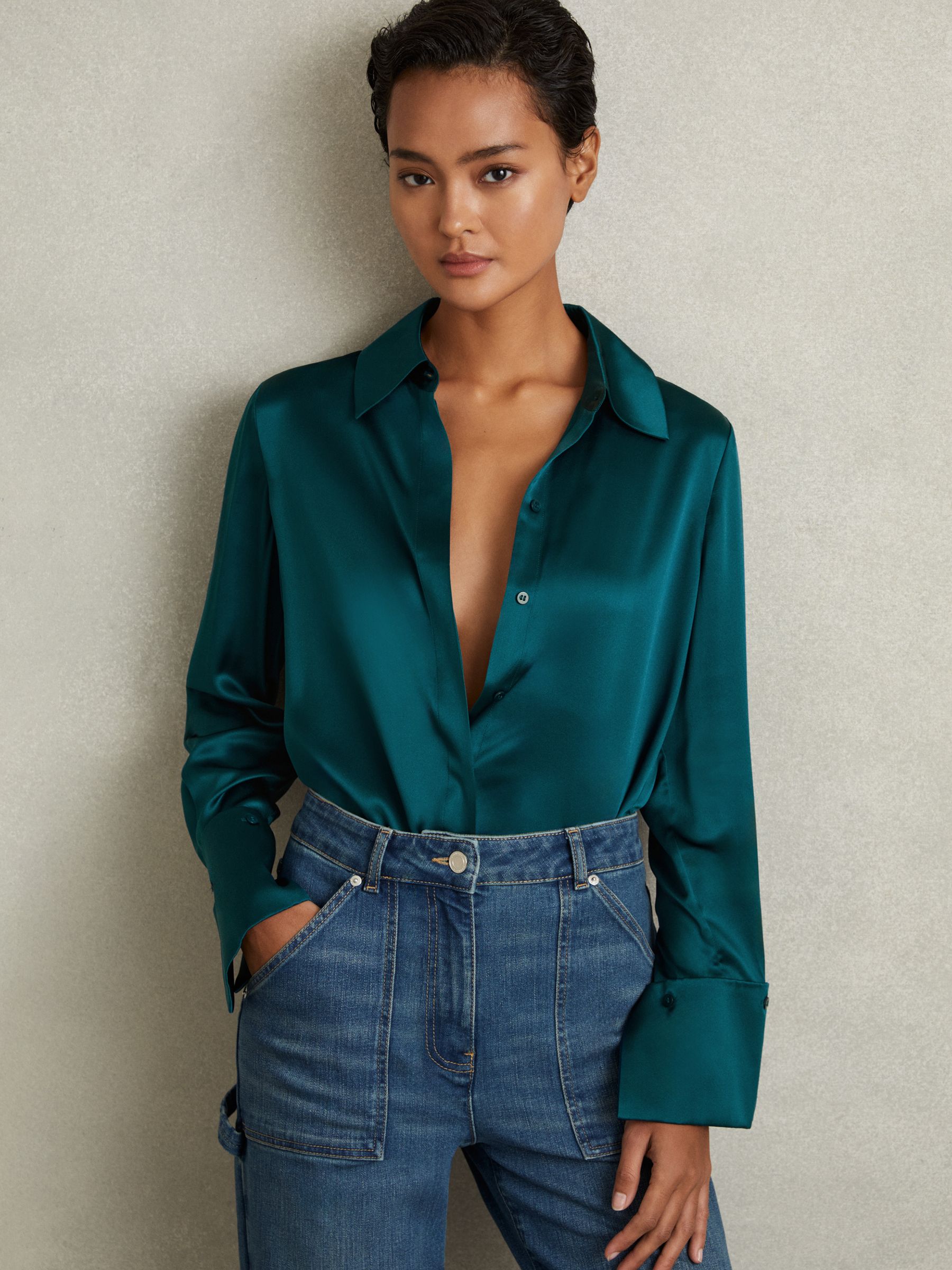 teal satin top