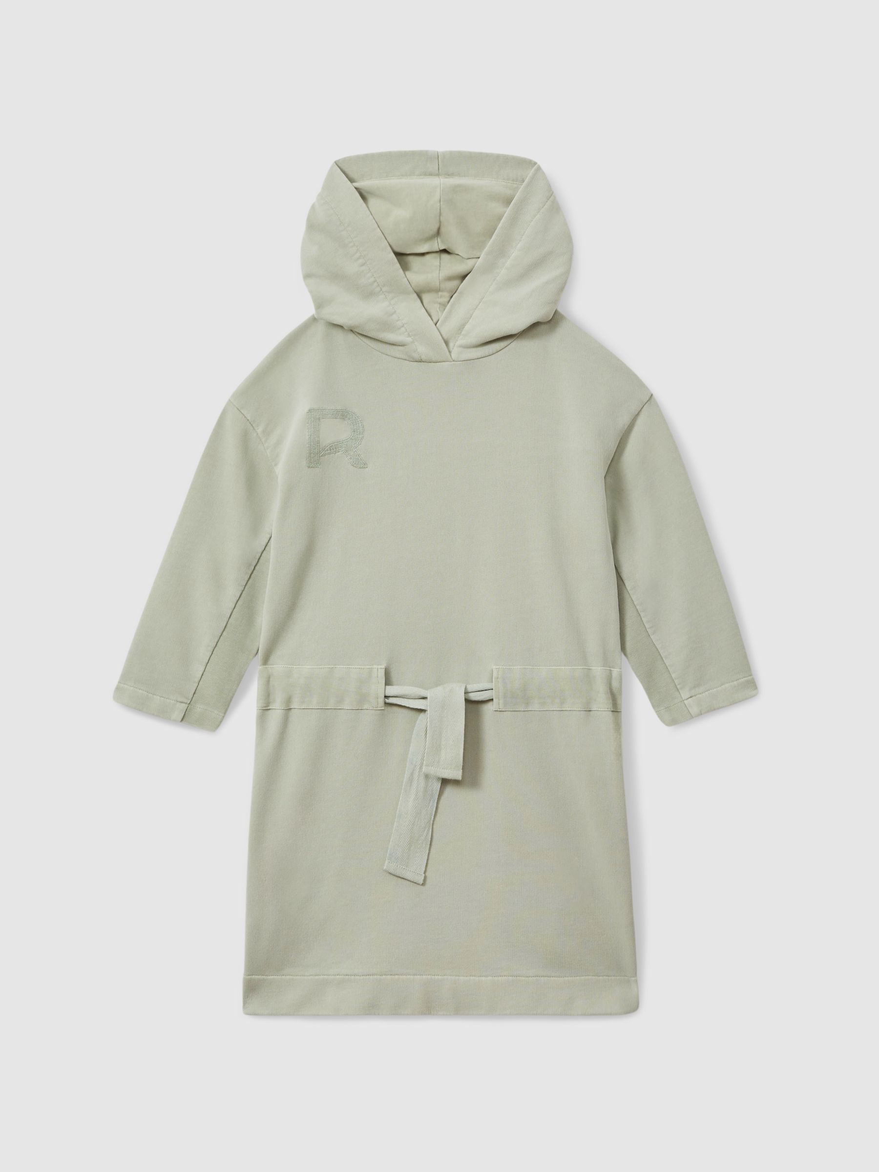 4-9 yrs Cotton Hooded Logo Dress in Sage - Image 2 of 4
