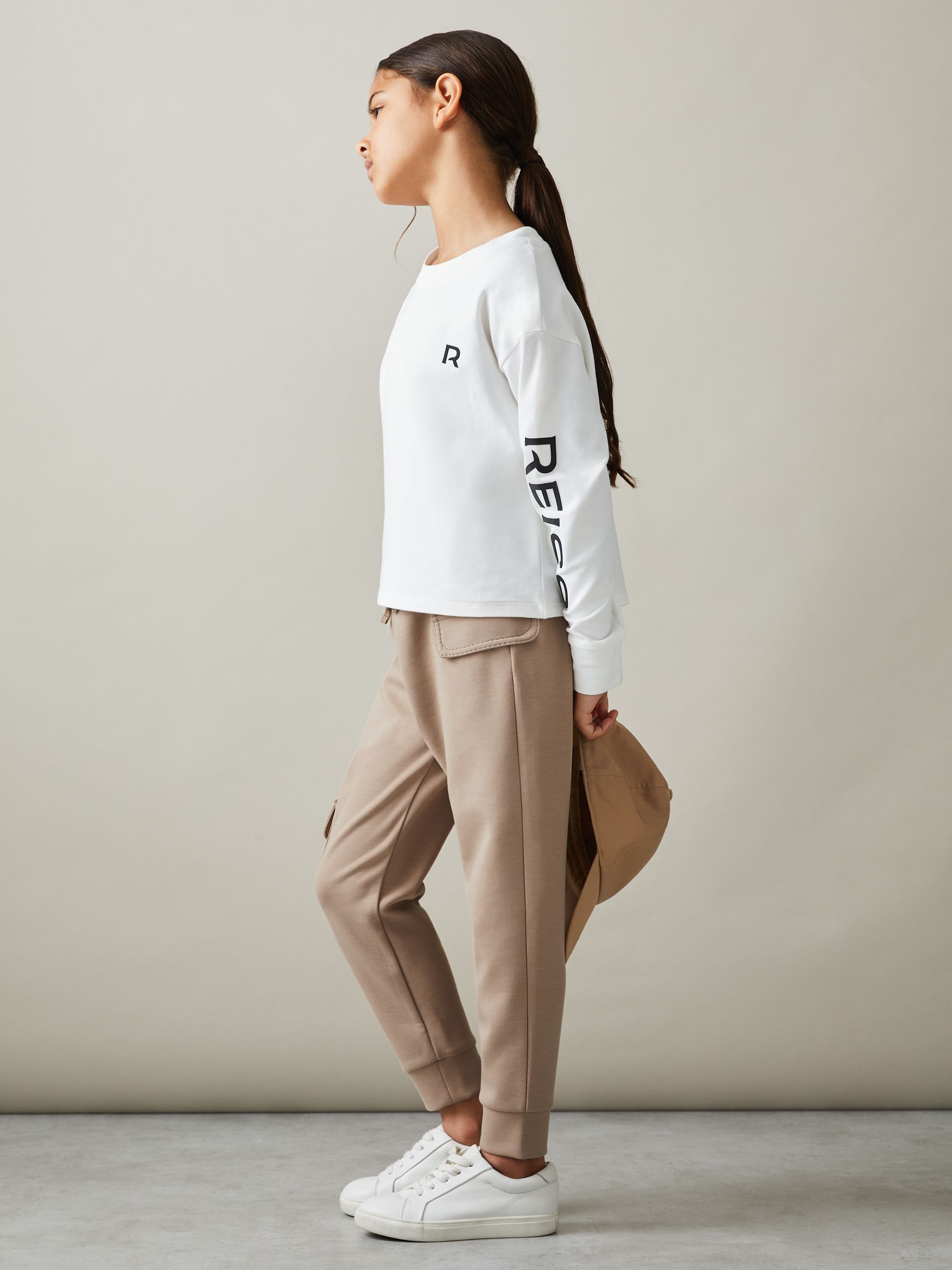 13-14 yrs Drawstring Pocket Detail Tapered Joggers in Camel - Image 2 of 4