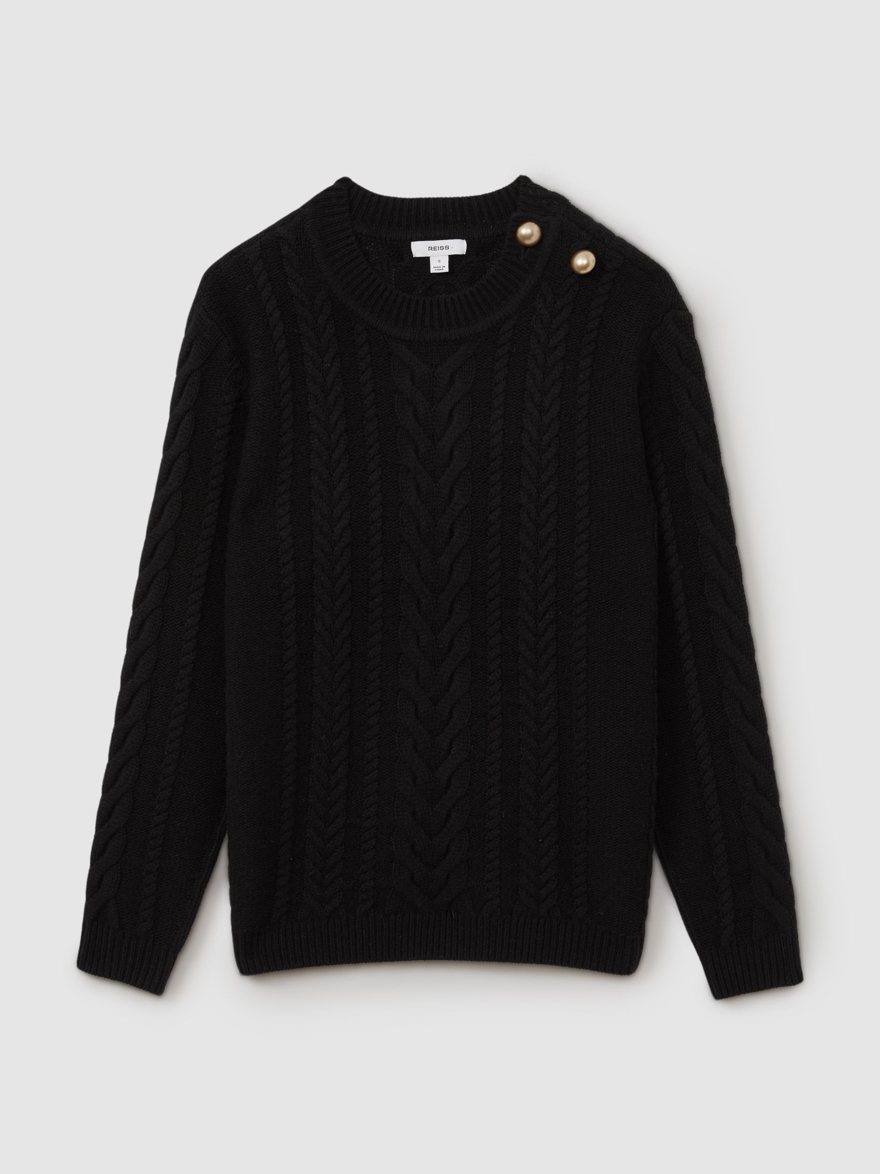 Wool-Cashmere Cable Knit Jumper in Black - Image 2 of 6