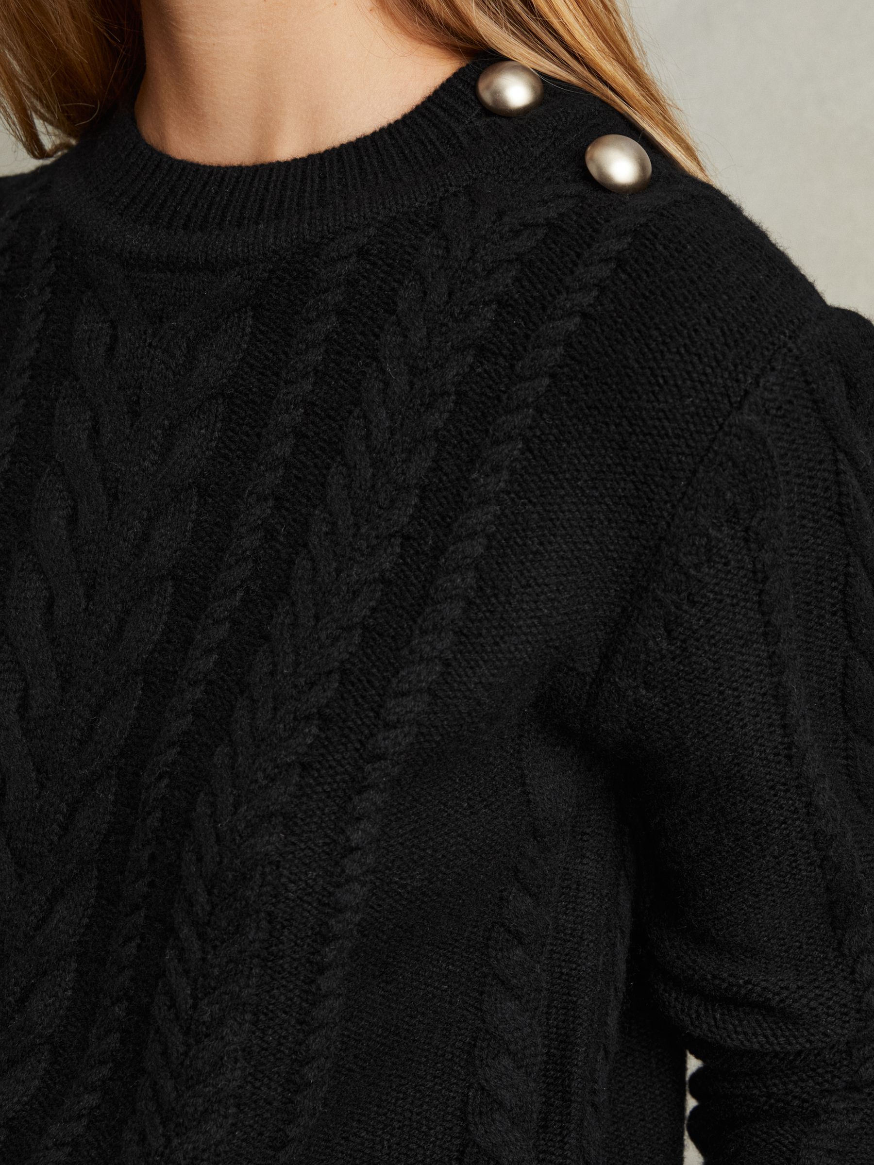 Wool-Cashmere Cable Knit Jumper in Black - Image 3 of 6