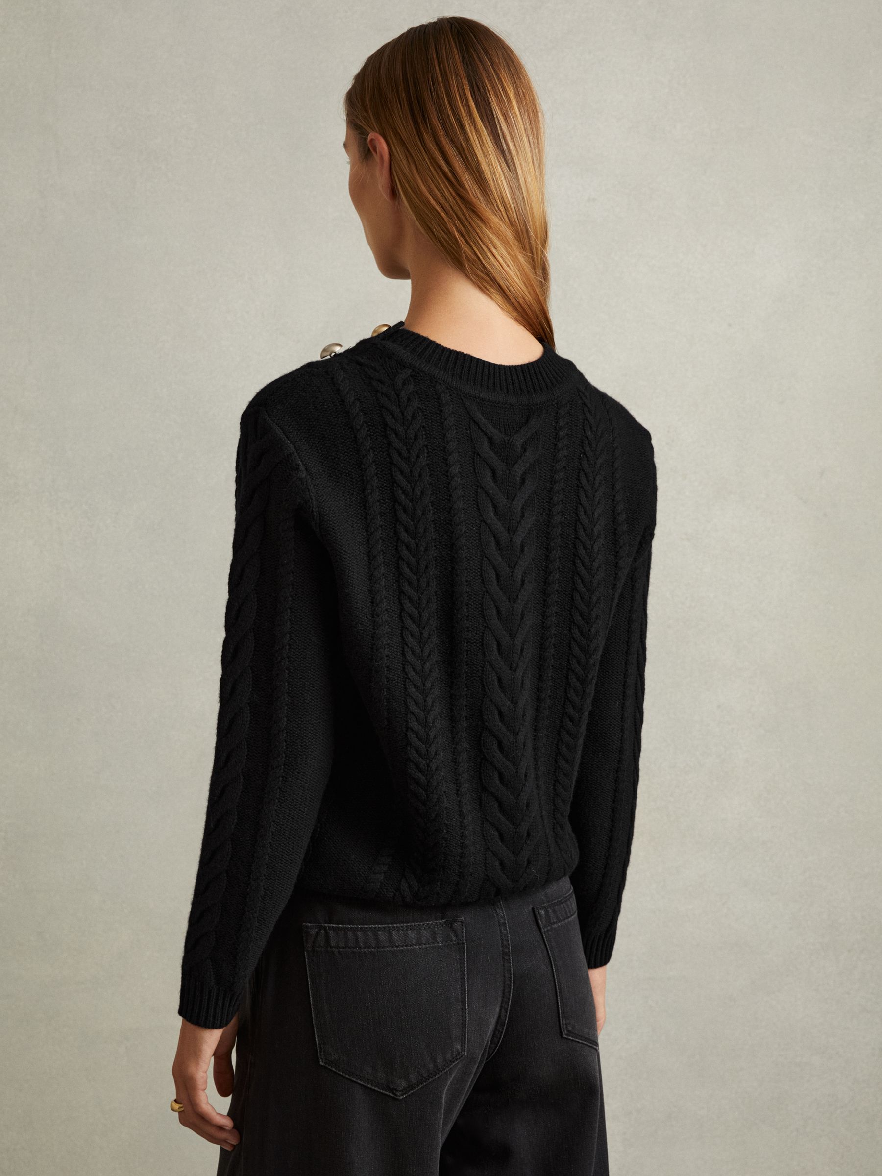 Wool-Cashmere Cable Knit Jumper in Black - Image 4 of 6