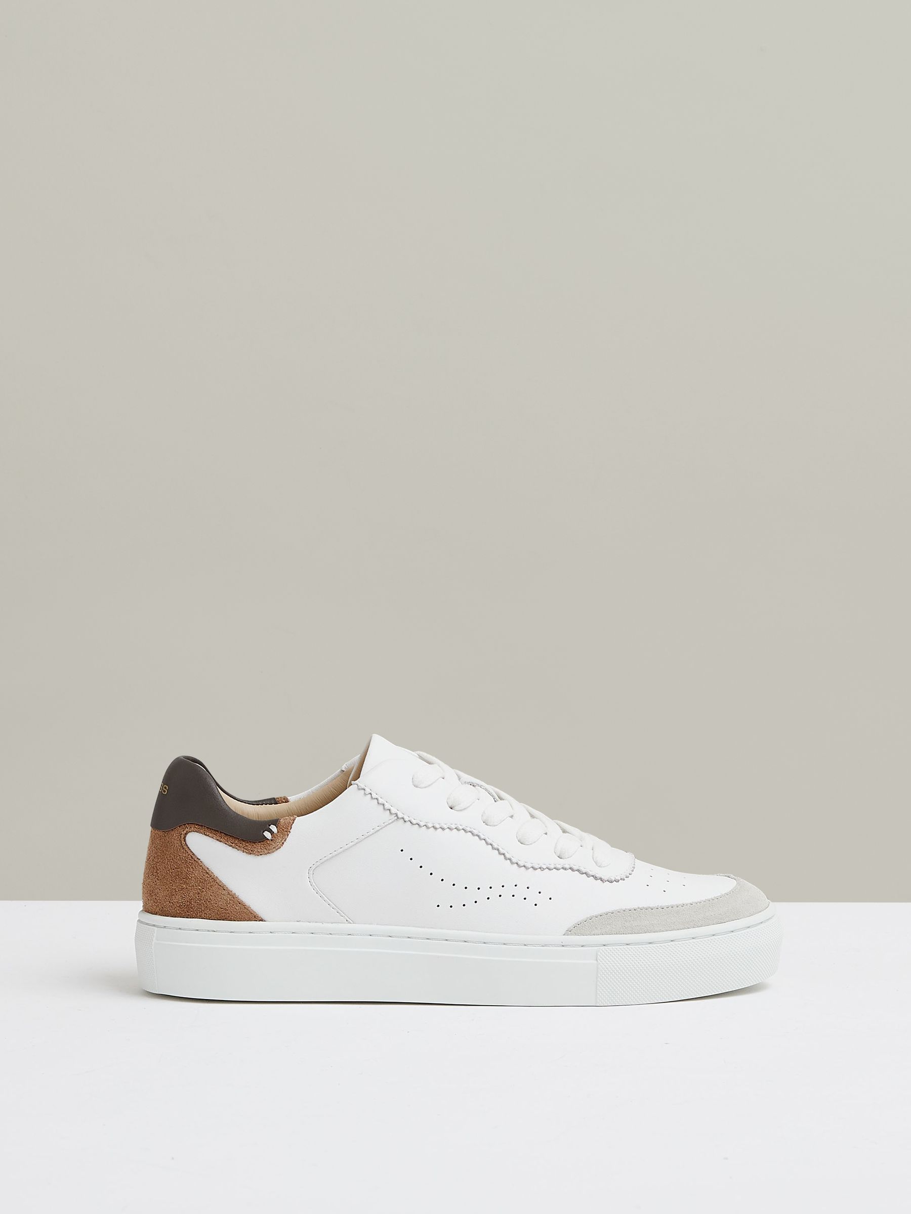 Leather Contrast Detail Trainers in Chocolate/White - Image 1 of 5