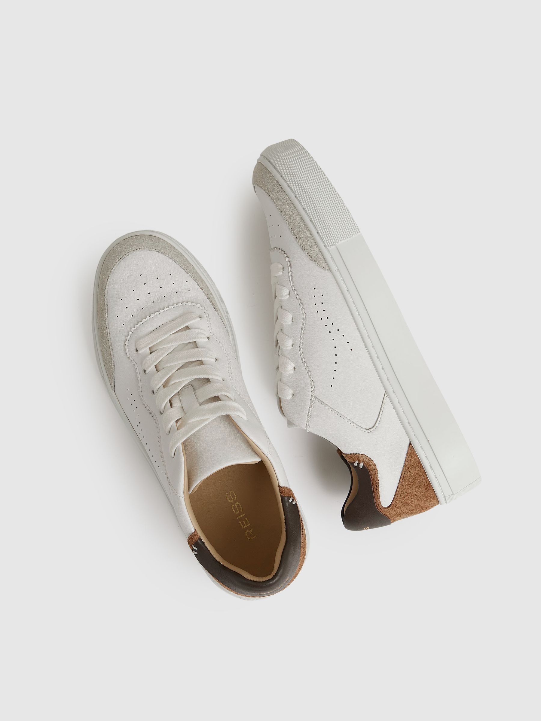 Leather Contrast Detail Trainers in Chocolate/White - Image 3 of 5