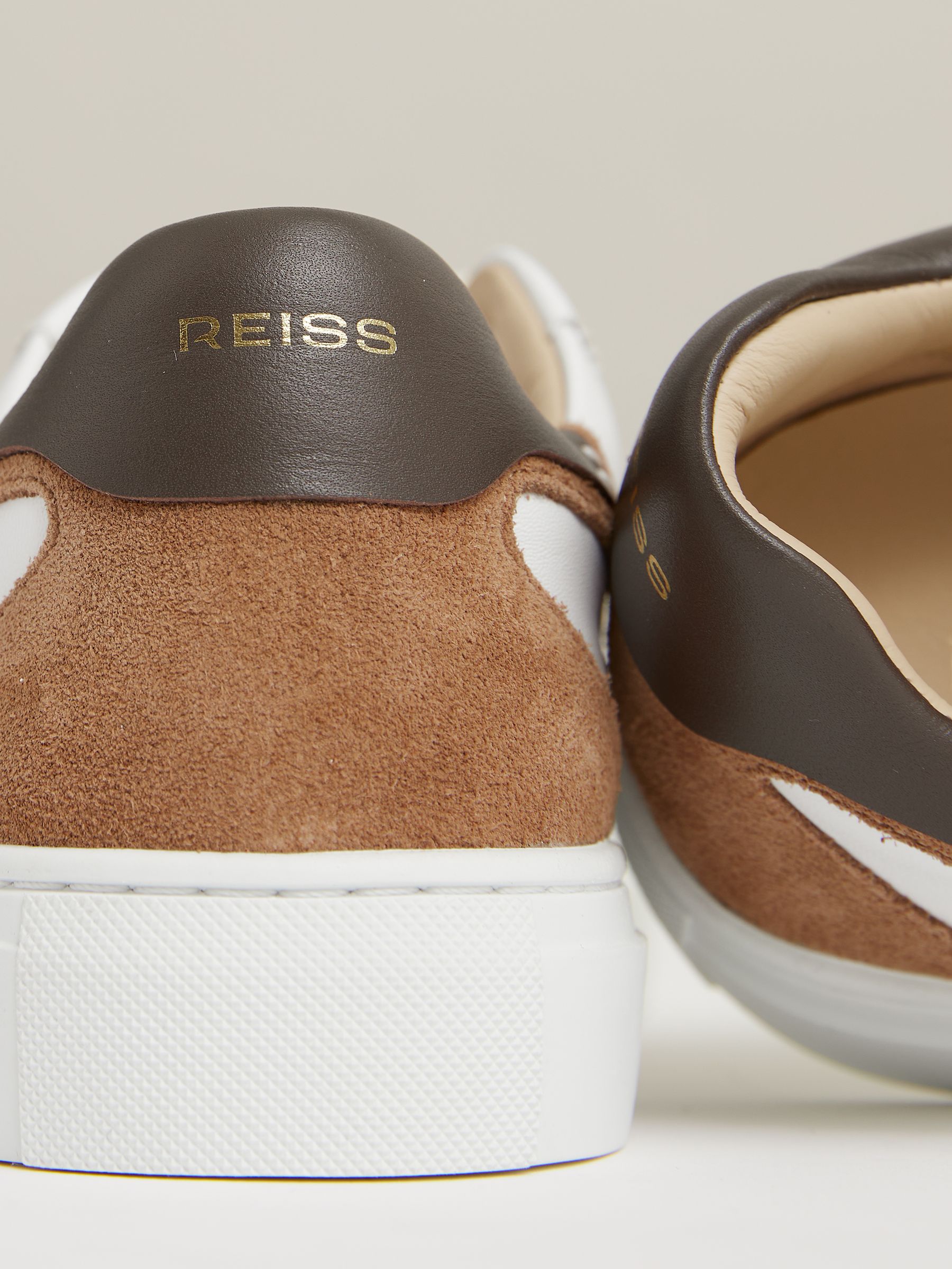 Leather Contrast Detail Trainers in Chocolate/White - Image 4 of 5
