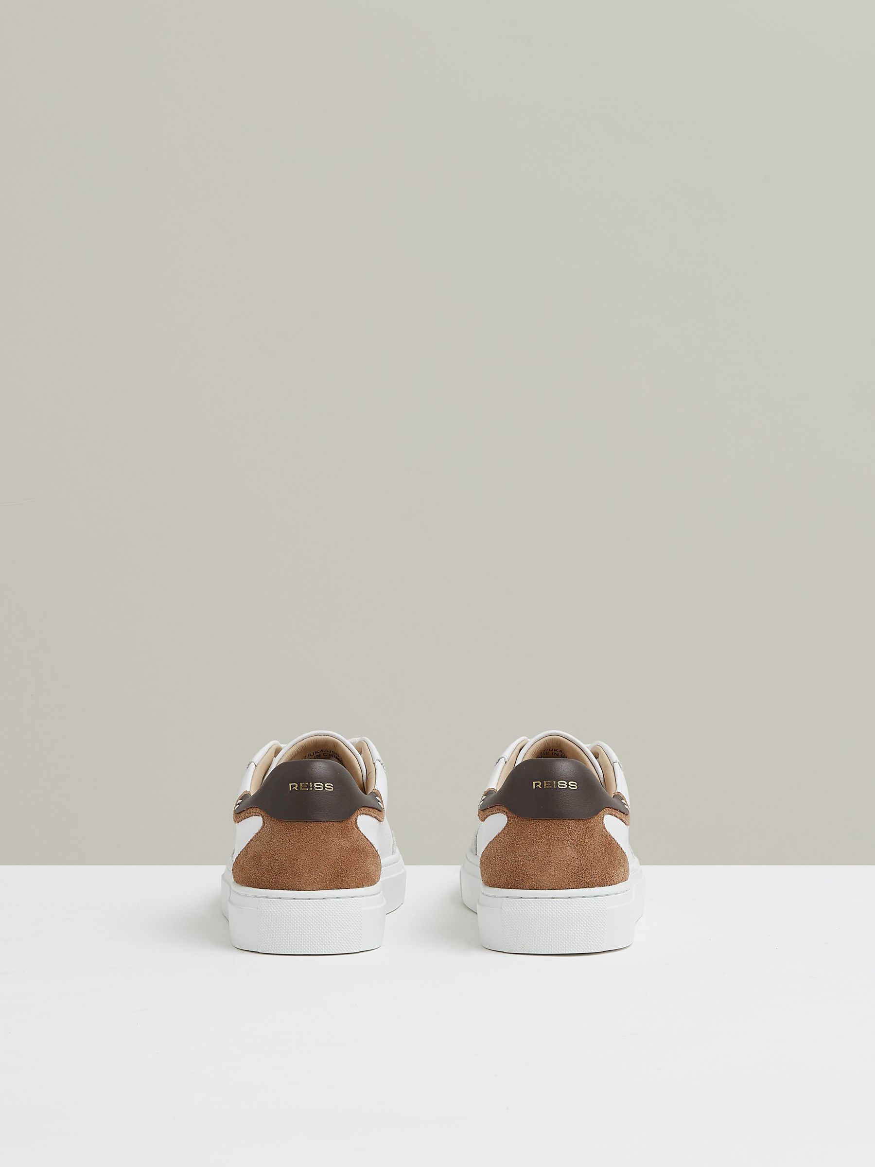 Leather Contrast Detail Trainers in Chocolate/White - Image 5 of 5