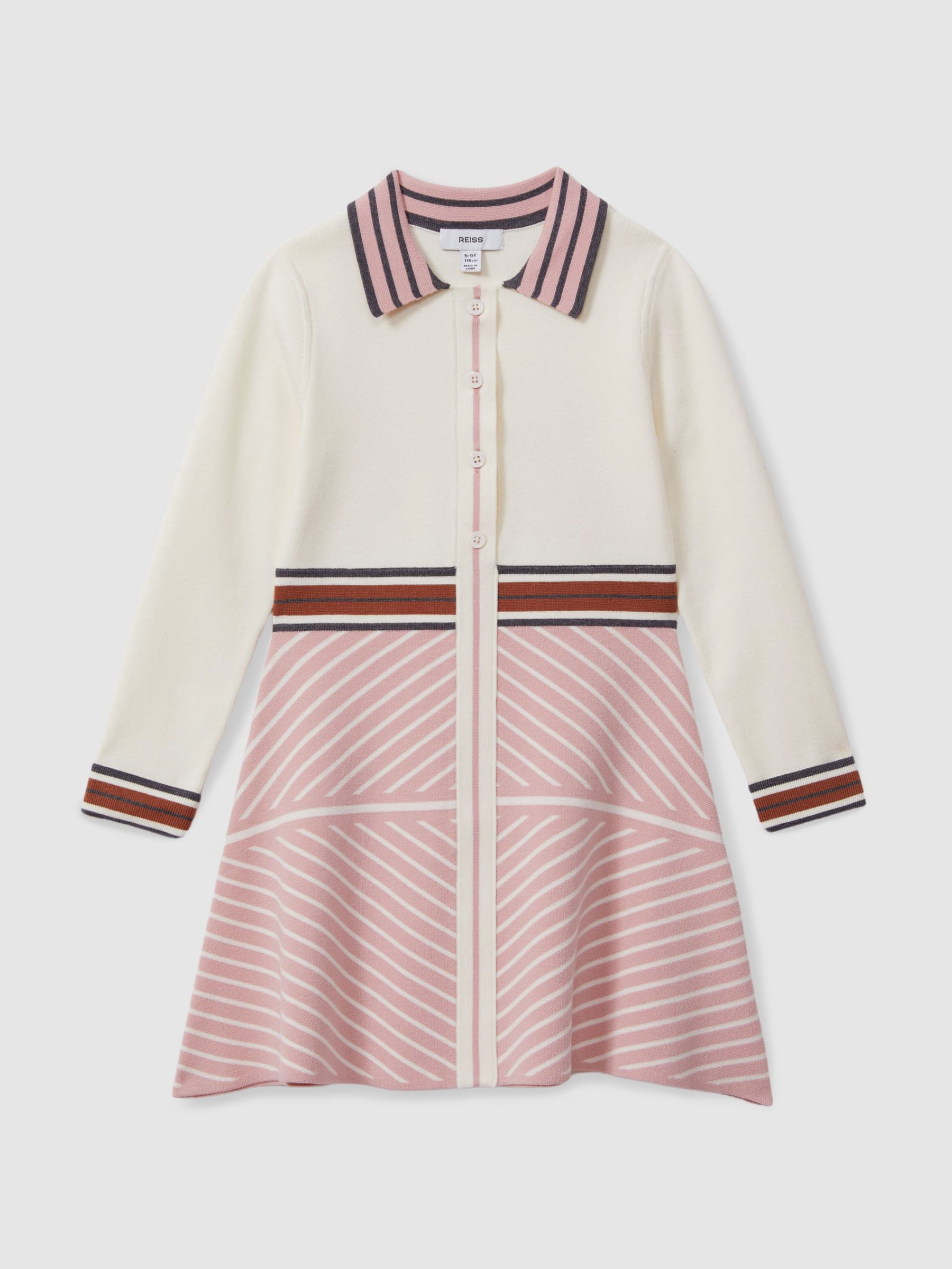 13-14 yrs Knitted Striped Collar Dress in Pink - Image 1 of 4