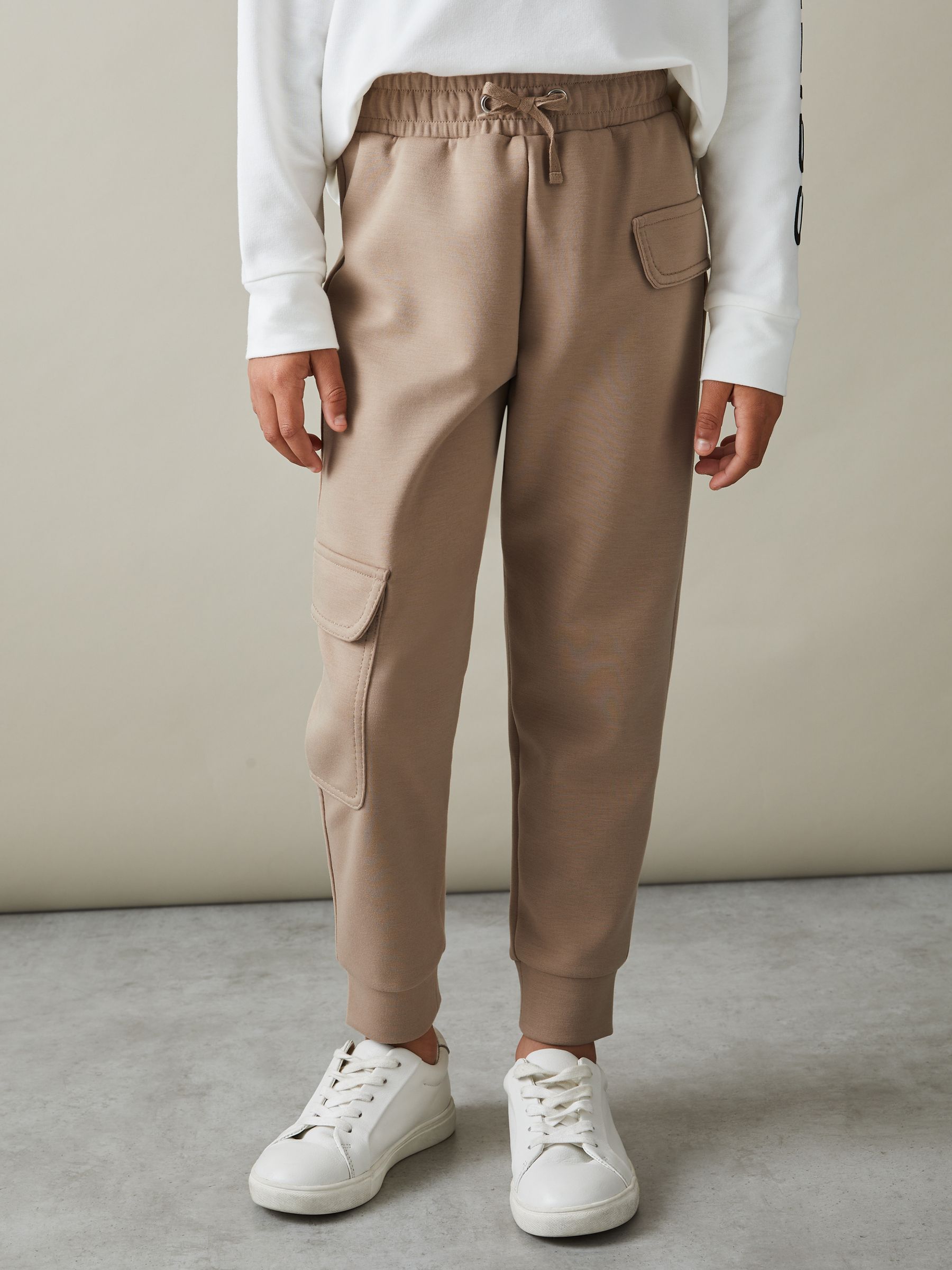 9-13 yrs Drawstring Pocket Detail Tapered Joggers in Camel - Image 1 of 4