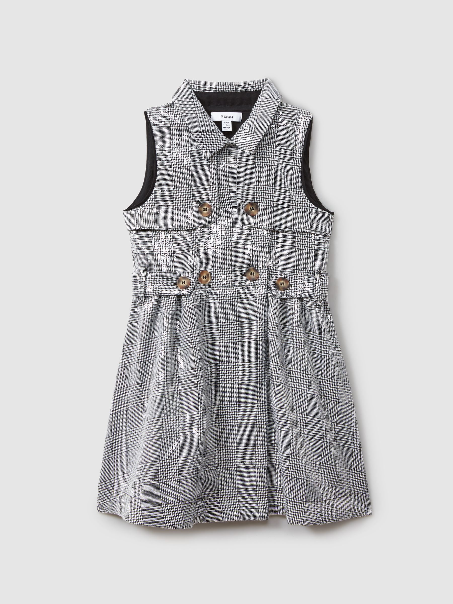9-13 yrs Sequin Dogtooth Double-Breasted Dress in Black/White - Image 2 of 4