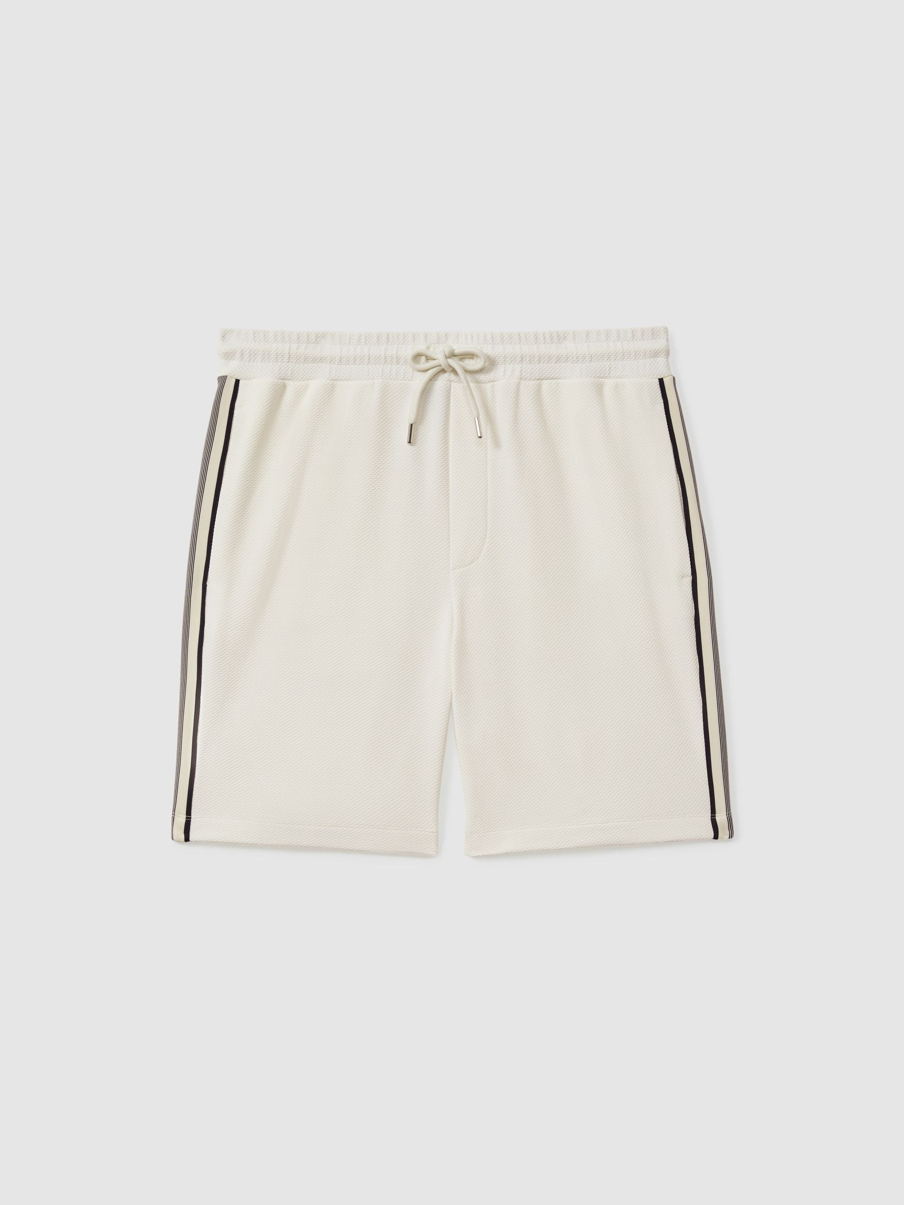 Textured Contrast Side Drawstring Shorts in Off White - Image 2 of 5