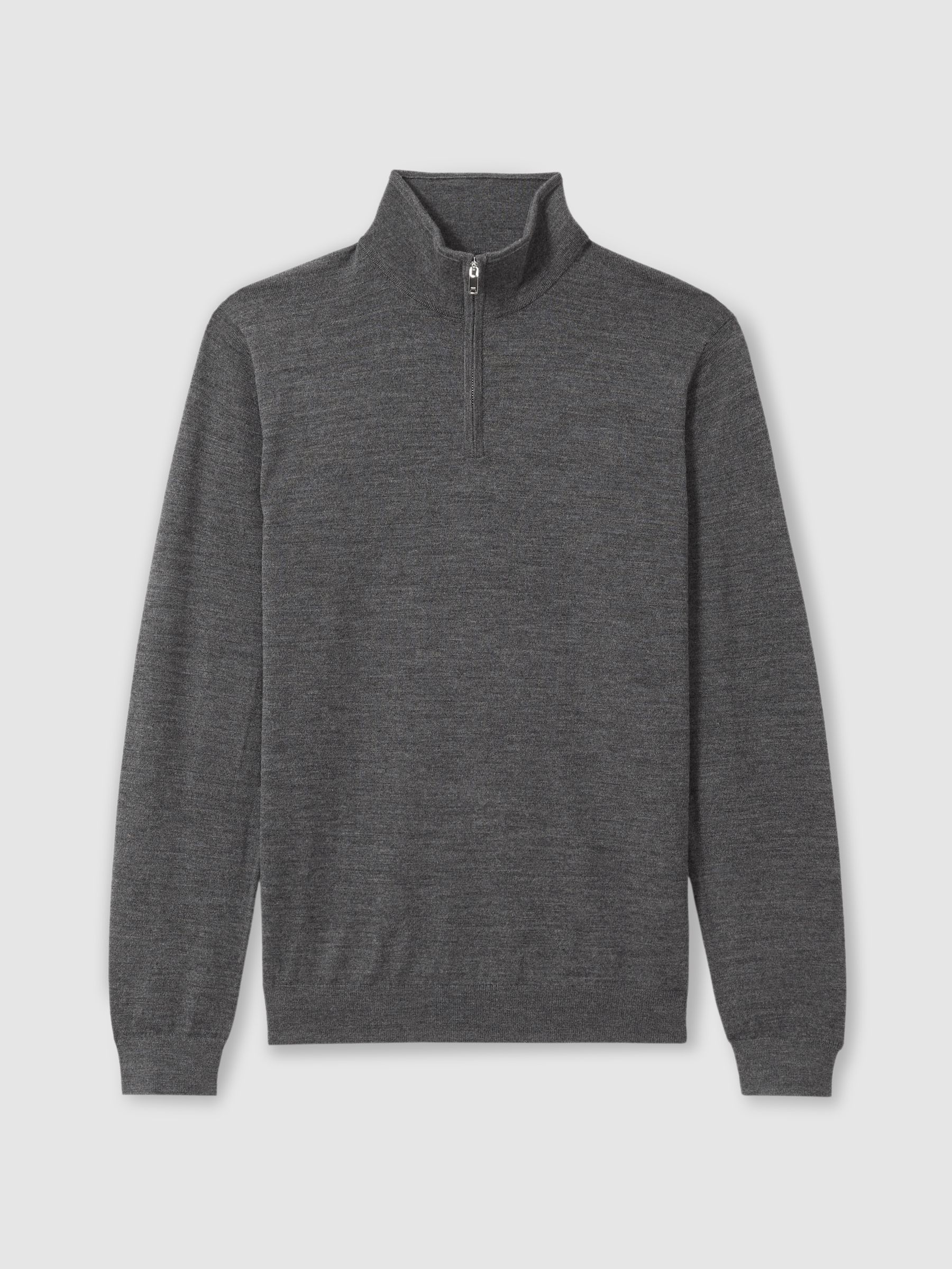 Merino Wool Half-Zip Funnel Neck Jumper in Derby Grey Marl - Image 2 of 6