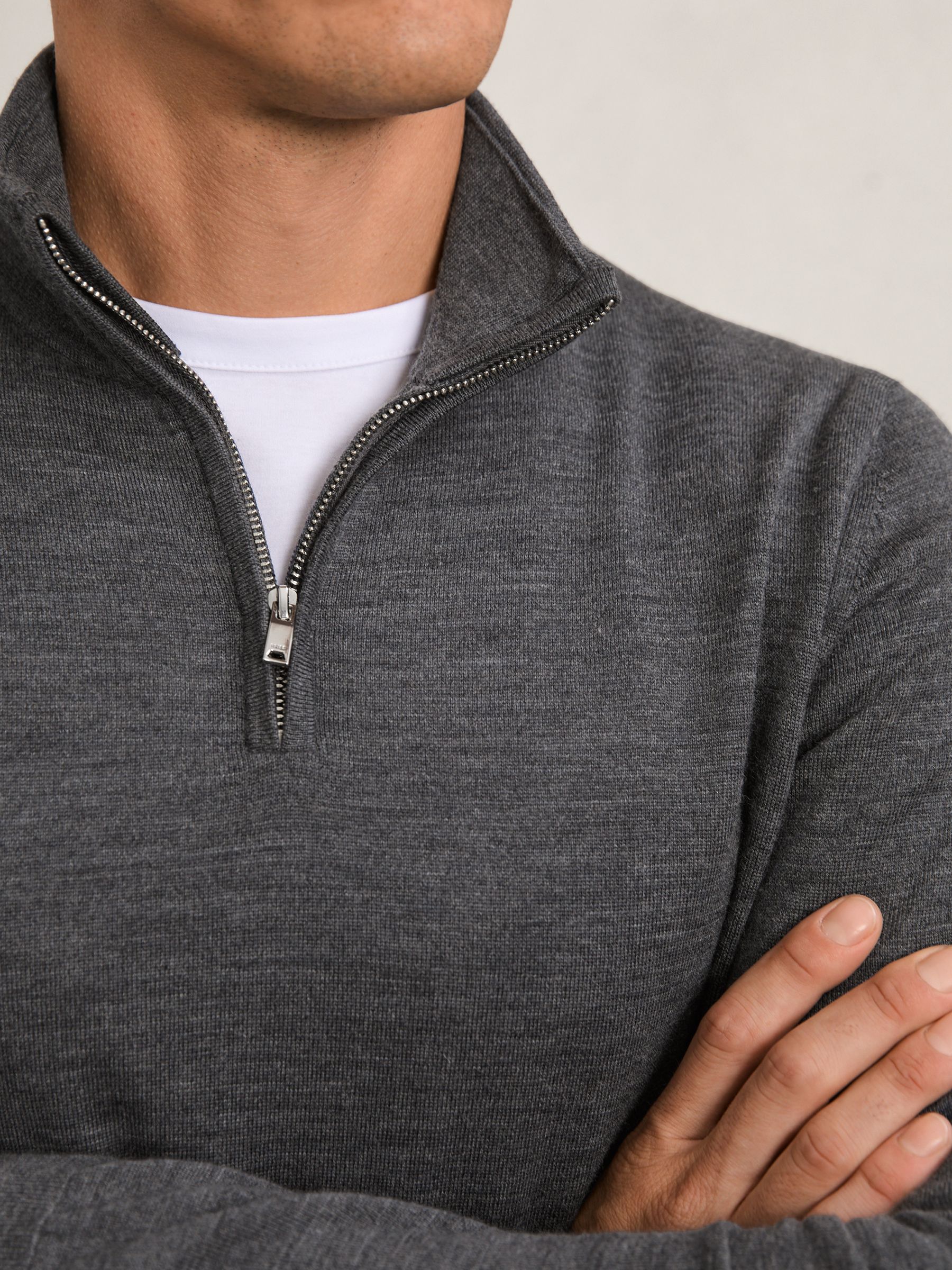 Wool Half-Zip Funnel Neck Jumper in Derby Grey Marl - image 5