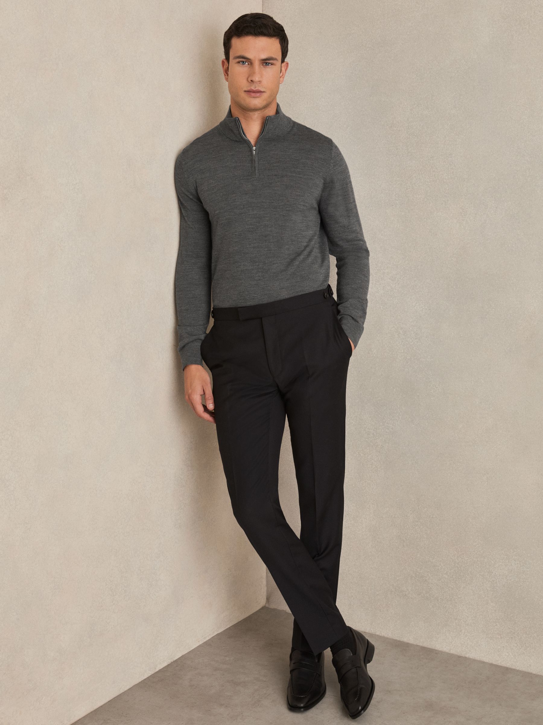 Merino Wool Half-Zip Funnel Neck Jumper in Derby Grey Marl - Image 3 of 6