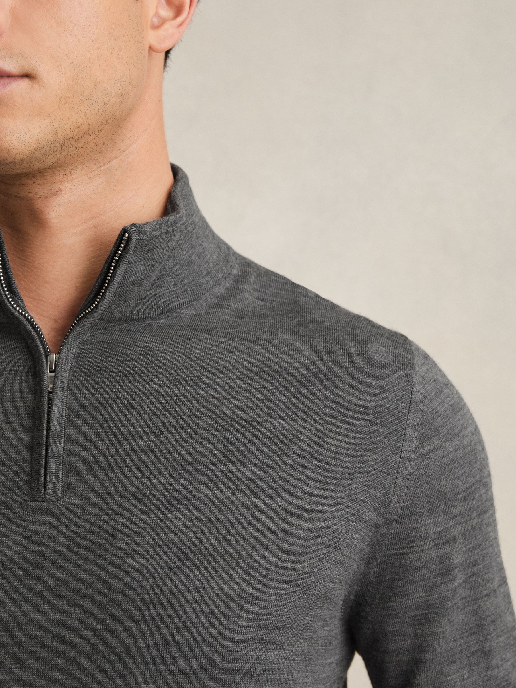 Merino Wool Half-Zip Funnel Neck Jumper in Derby Grey Marl - Image 4 of 6