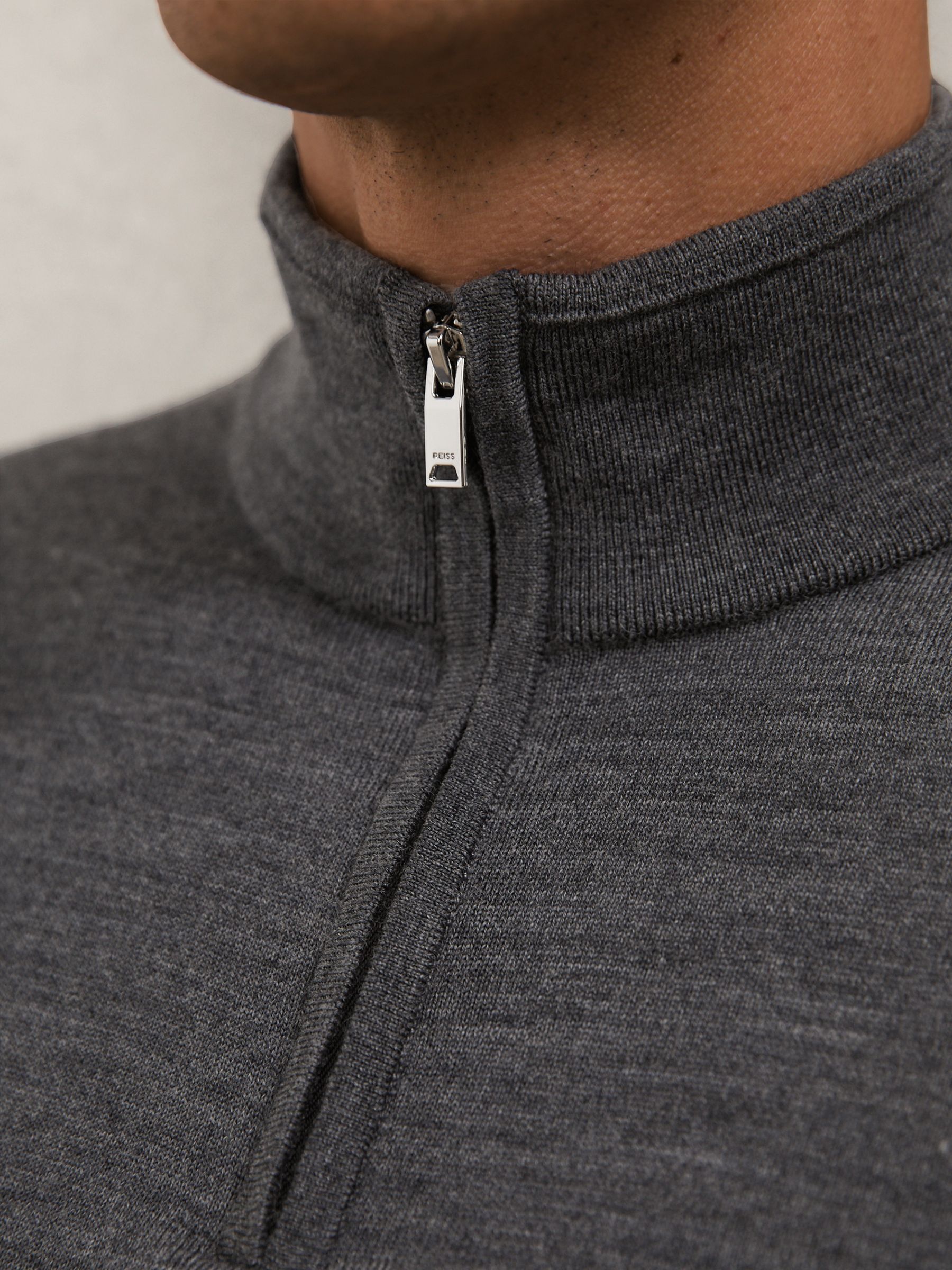 Wool Half-Zip Funnel Neck Jumper in Derby Grey Marl - image 4