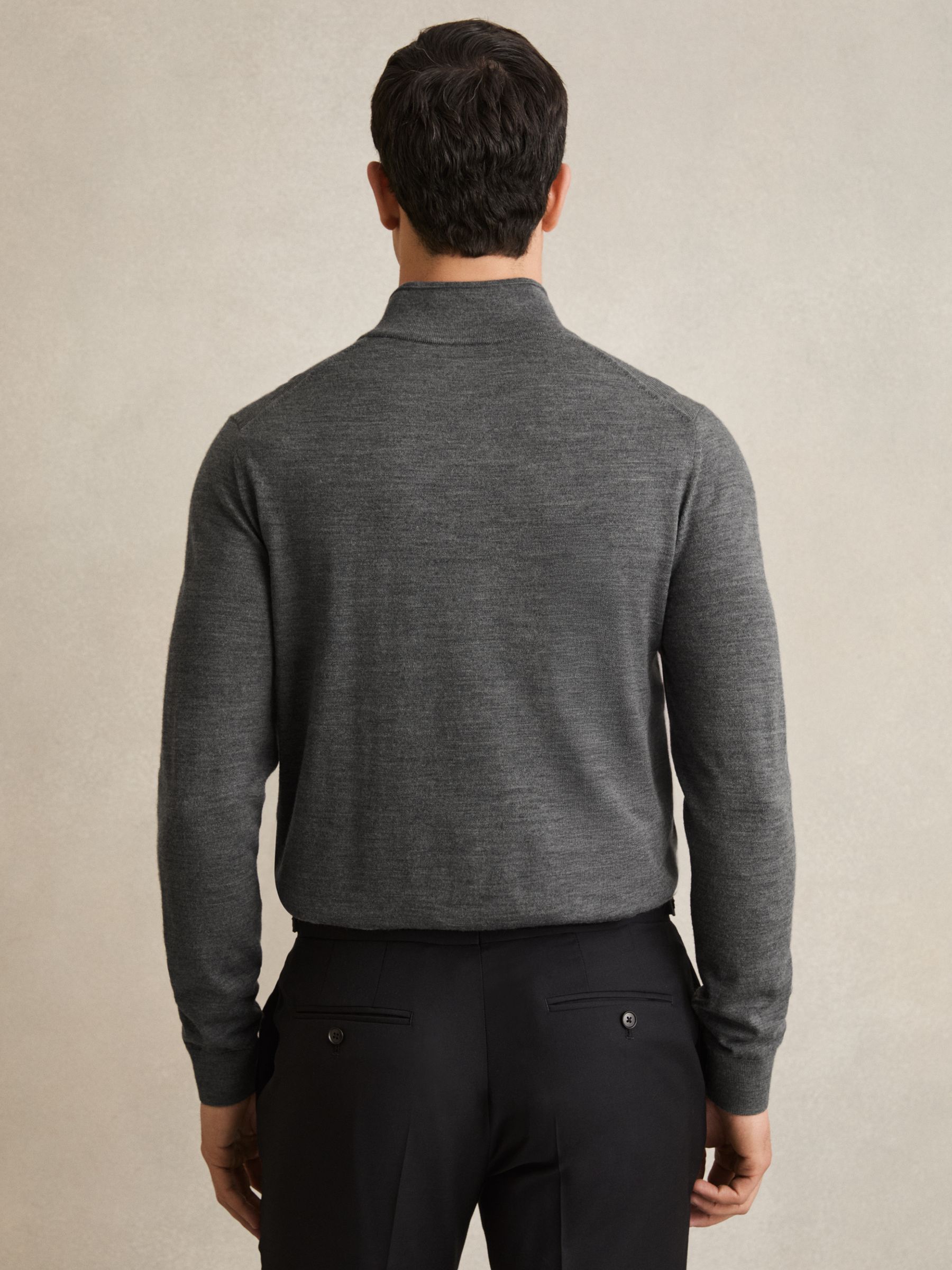 Merino Wool Half-Zip Funnel Neck Jumper in Derby Grey Marl - Image 5 of 6