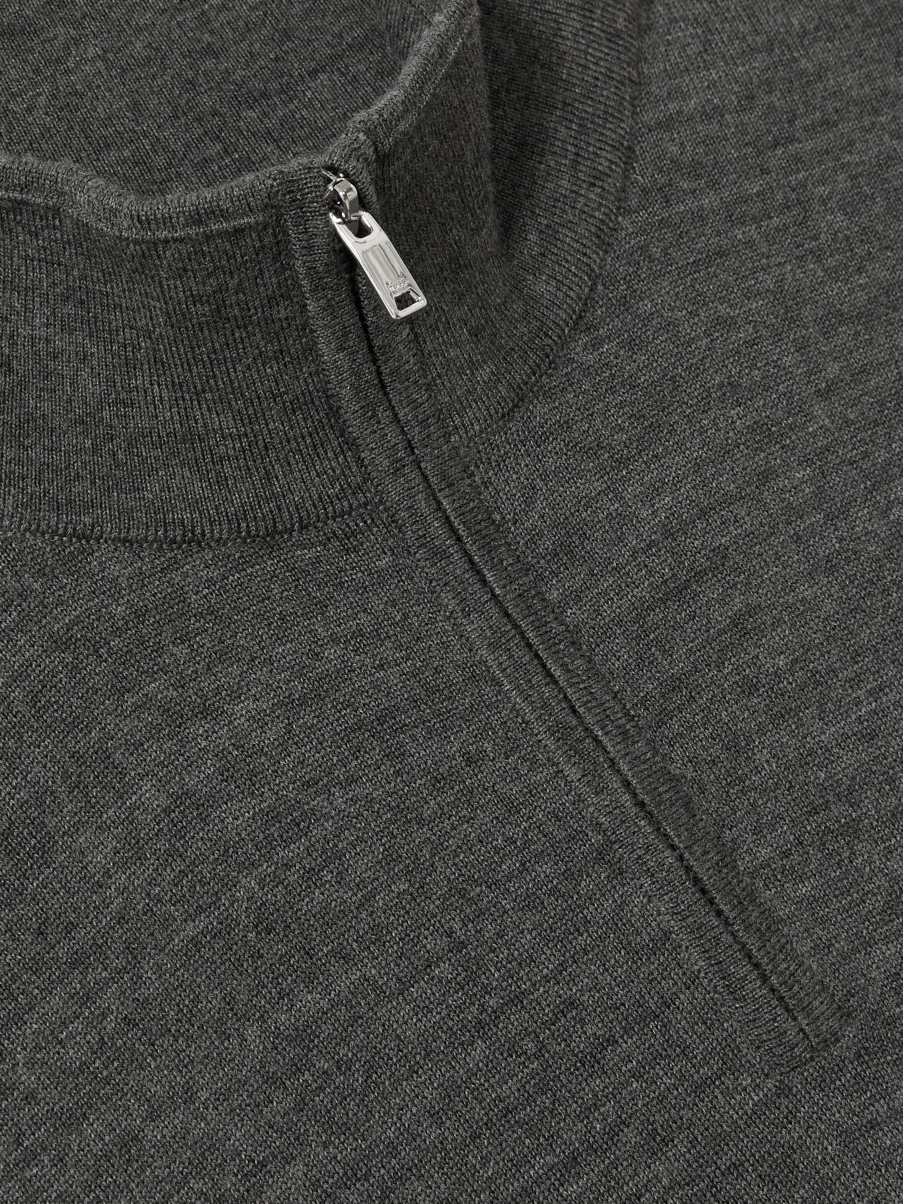 Merino Wool Half-Zip Funnel Neck Jumper in Derby Grey Marl - Image 6 of 6