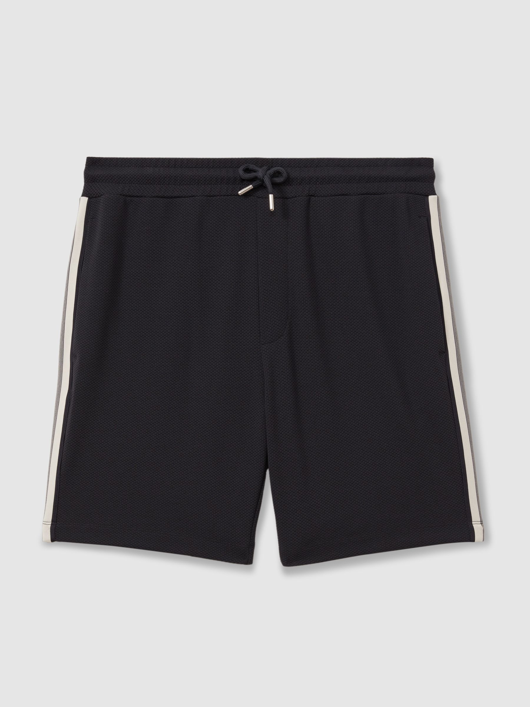 Textured Contrast Side Drawstring Shorts in Navy - Image 2 of 6