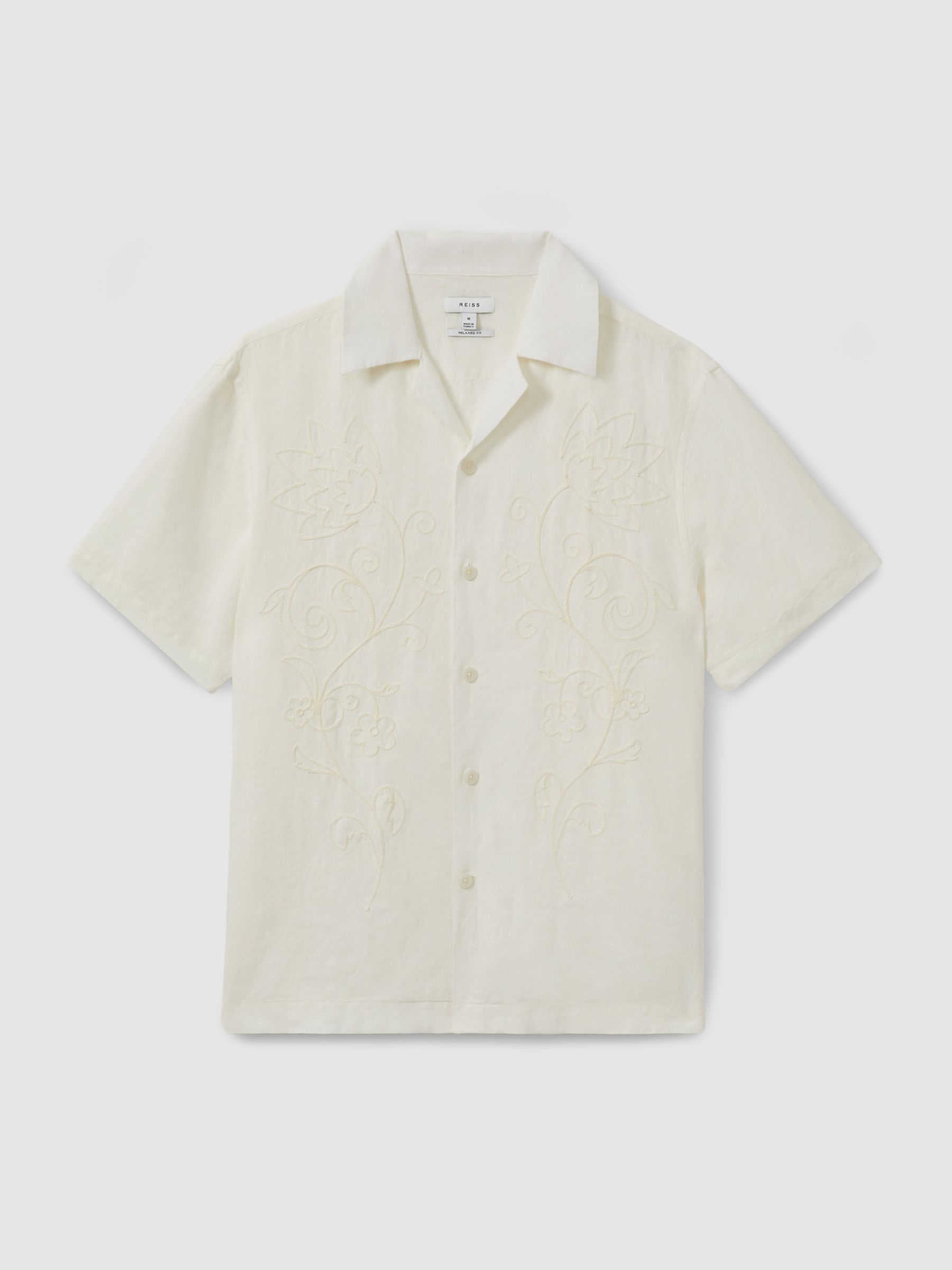 Linen Embroidered Cuban Collar Shirt in White - Image 2 of 5