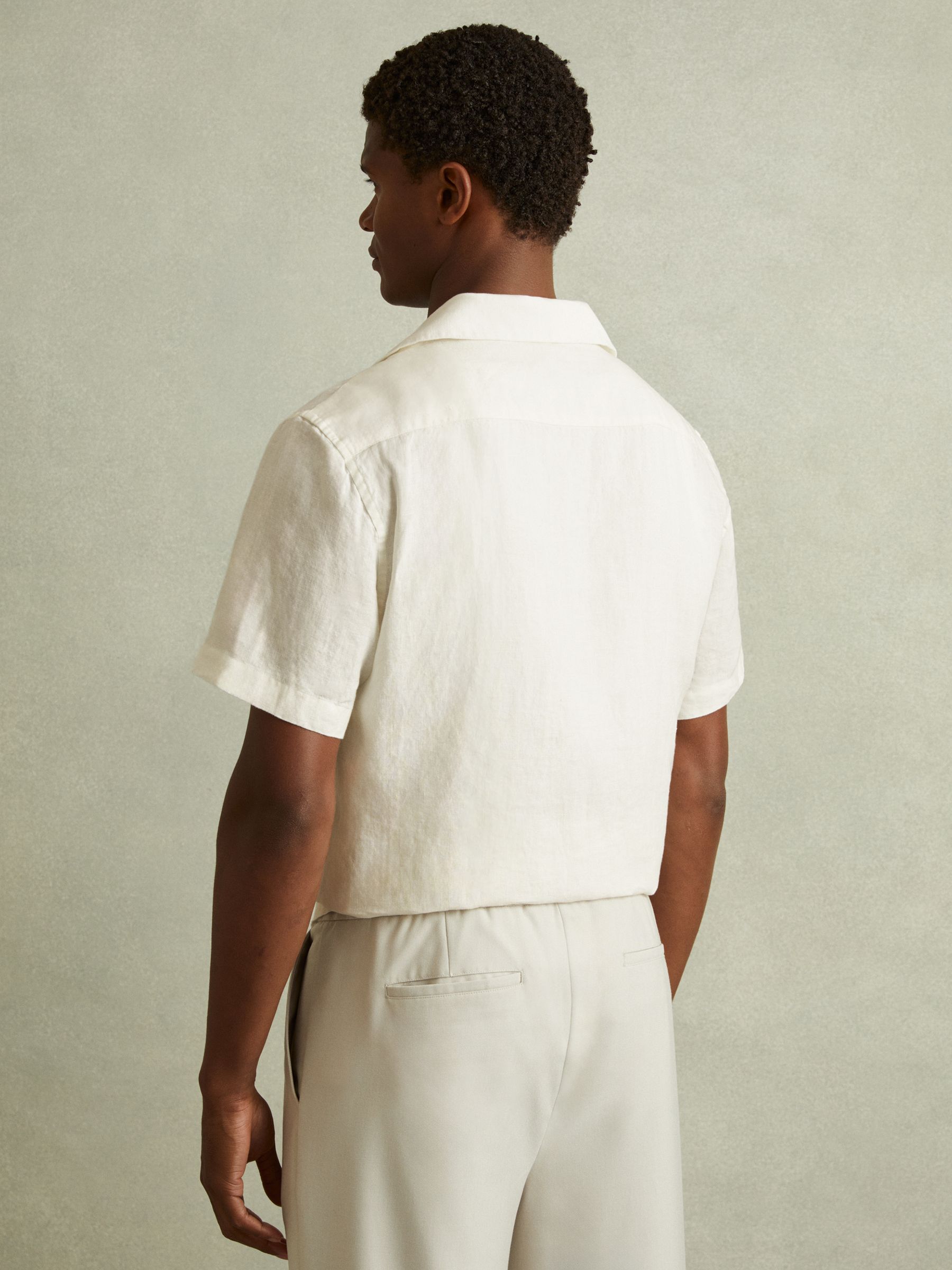 Linen Embroidered Cuban Collar Shirt in White - Image 4 of 5
