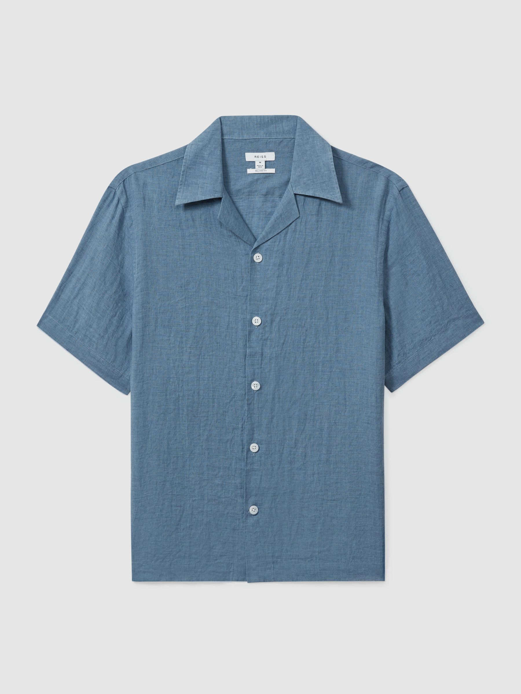 Relaxed Linen Cuban Collar Shirt in Denim Blue - Image 2 of 6