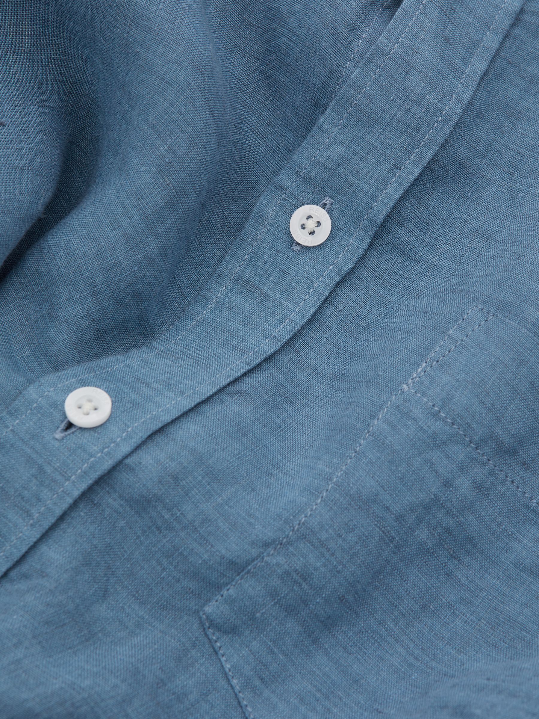 100% Linen Button-Down Collar Shirt in Denim Blue - Image 6 of 6