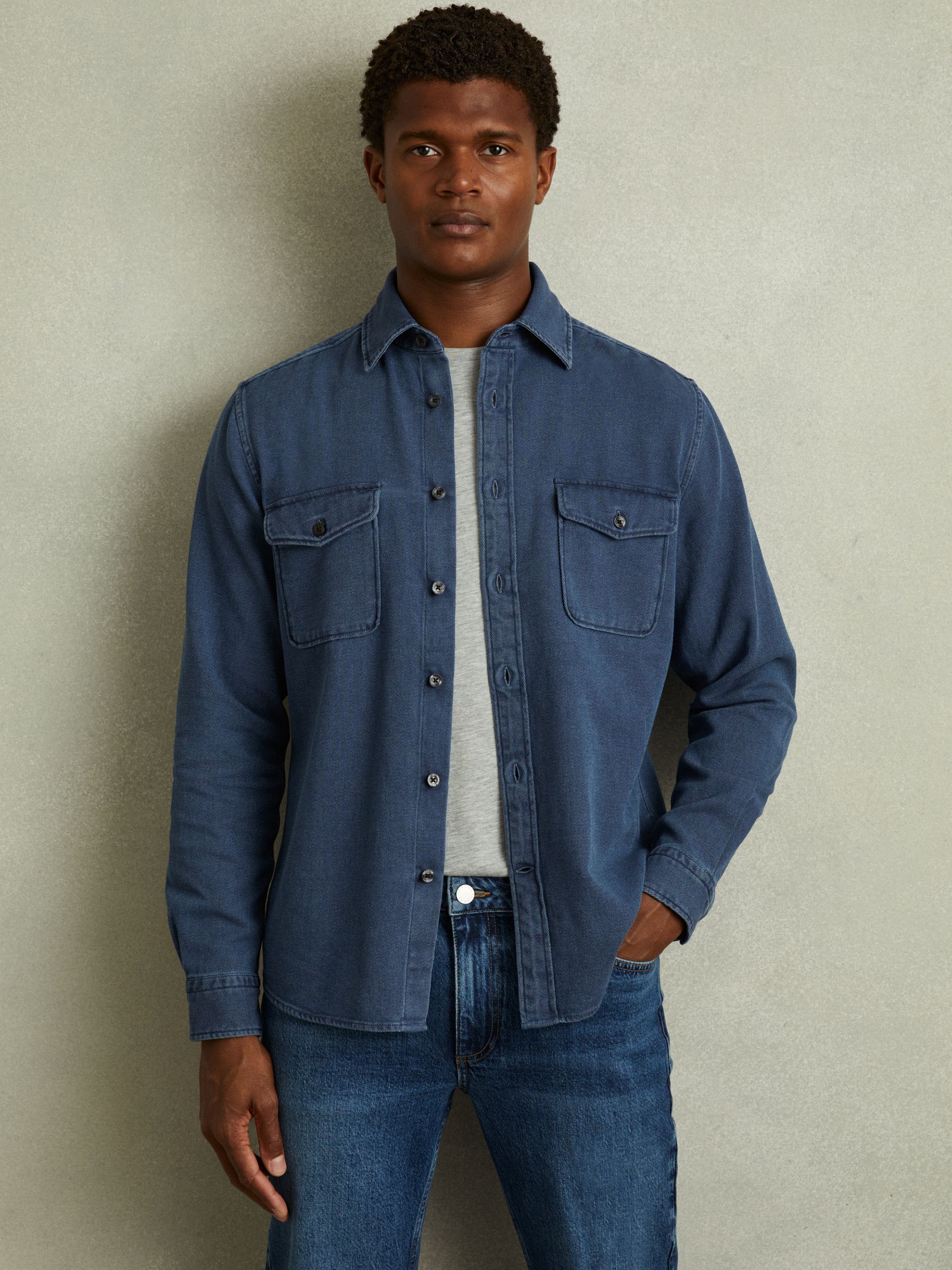 Mcilroy Indigo Blue Textured Denim Overshirt - Image 1 of 6