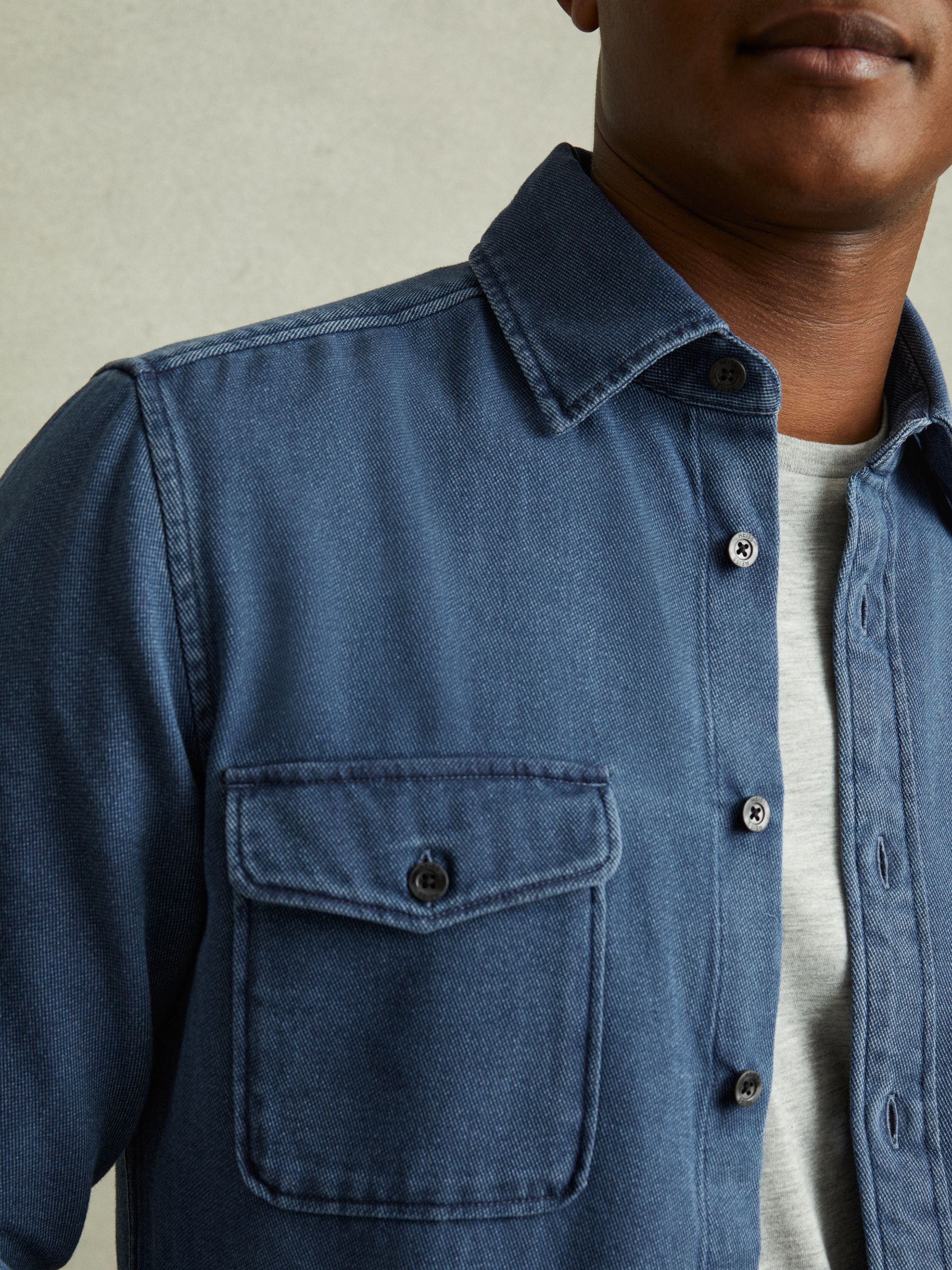 Mcilroy Indigo Blue Textured Denim Overshirt - Image 3 of 6