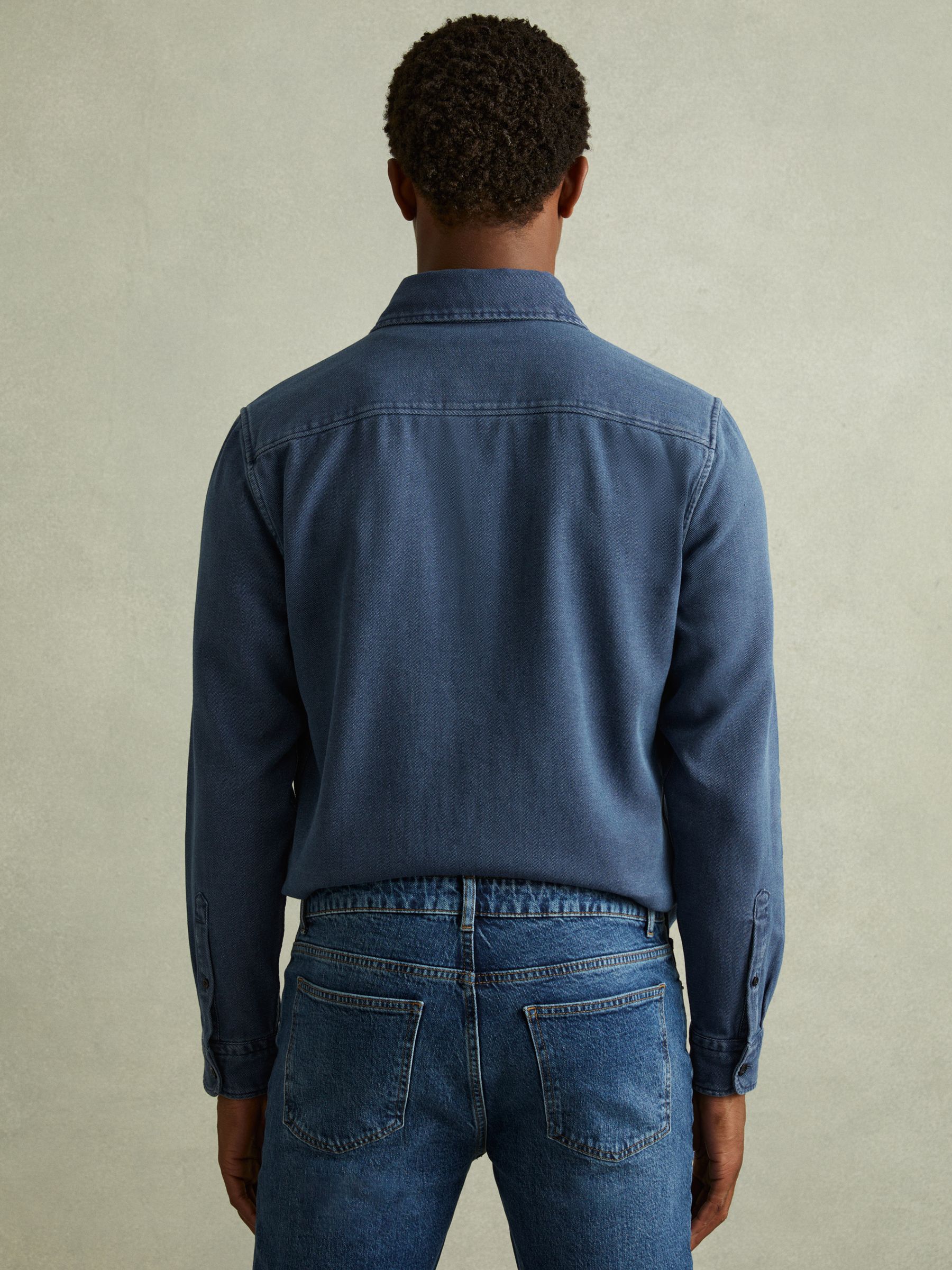 Mcilroy Indigo Blue Textured Denim Overshirt - Image 4 of 6