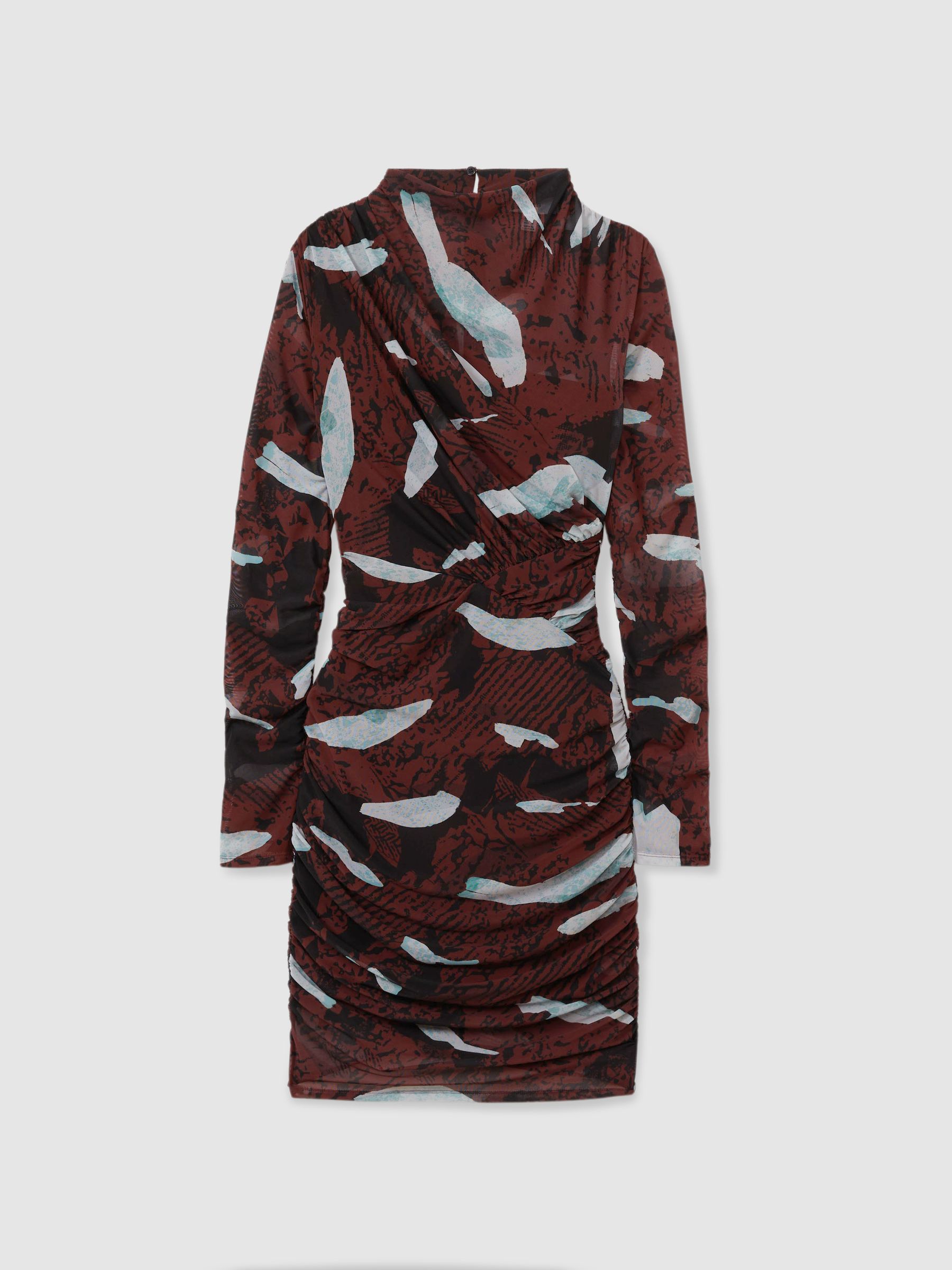 Kallie Burgundy Printed Ruched Mini Dress - Image 2 of 6