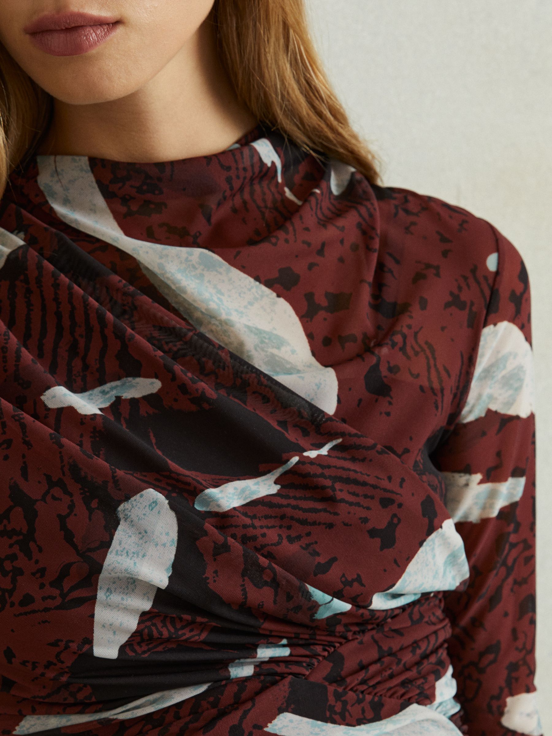 Kallie Burgundy Printed Ruched Mini Dress - image 4