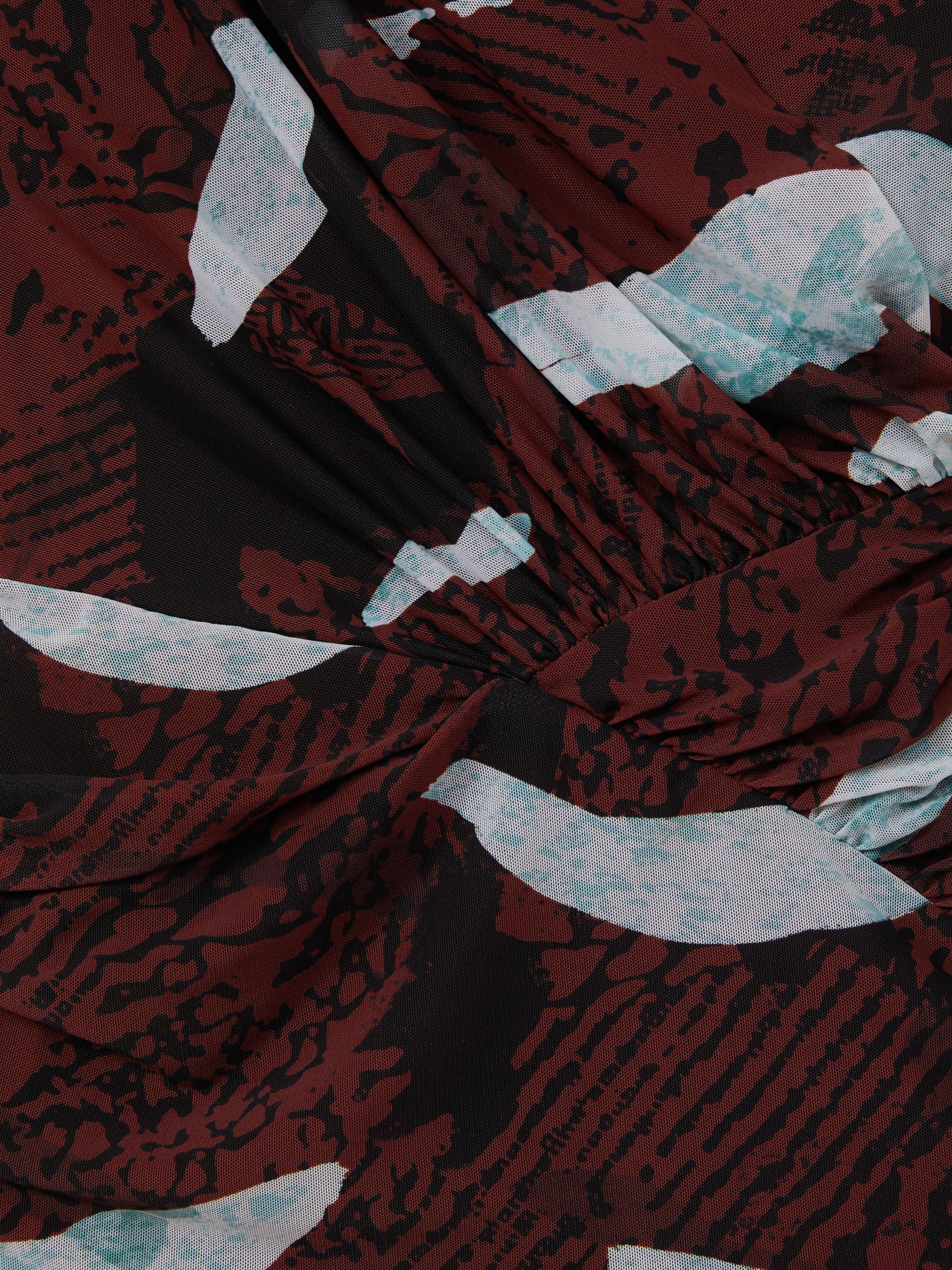 Kallie Burgundy Printed Ruched Mini Dress - Image 6 of 6