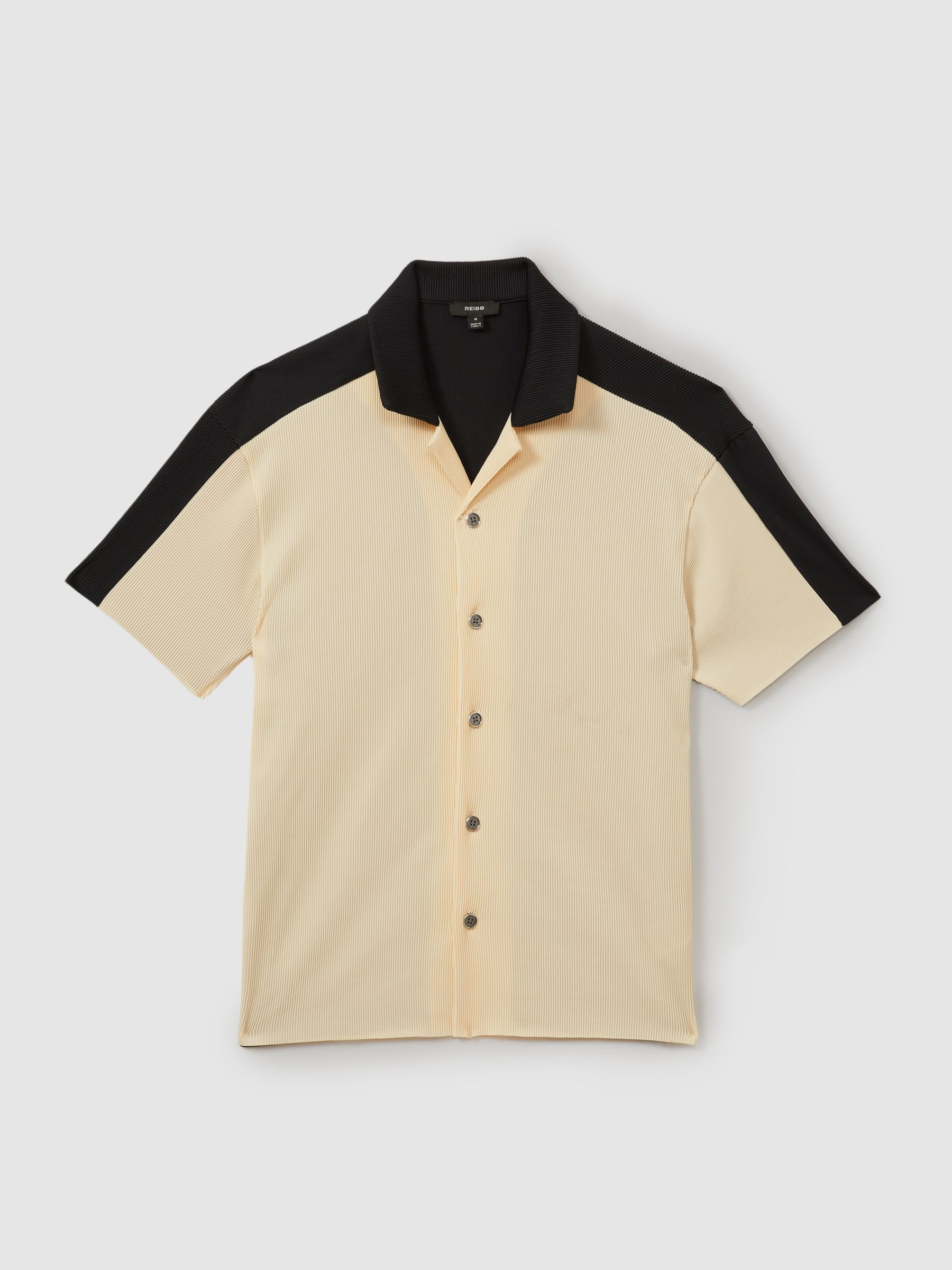 Oversized Plisse Cuban Collar Shirt in Off White/Navy - Image 2 of 6