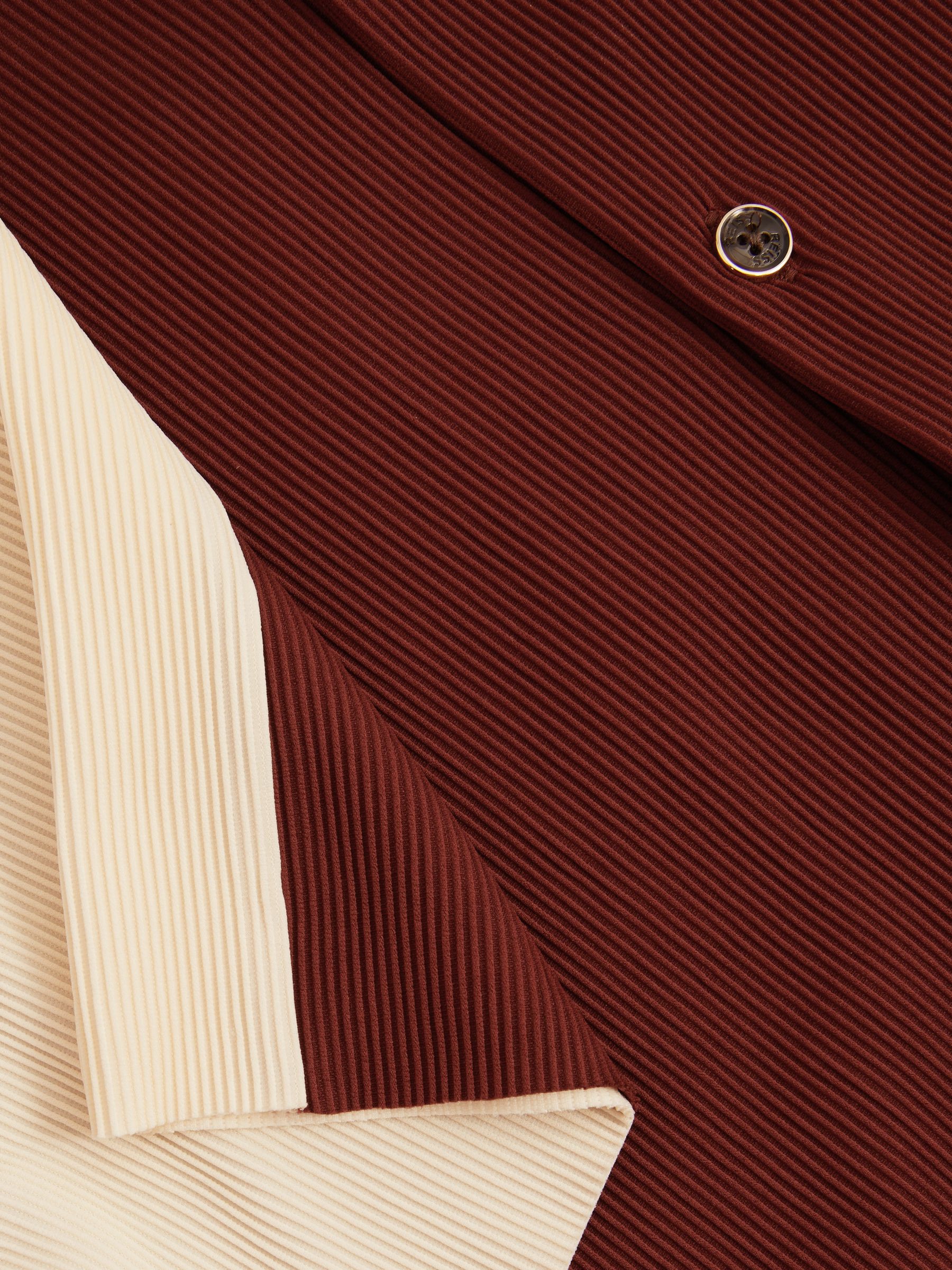 Oversized Plisse Cuban Collar Shirt in Rust Red/ Off White - Image 6 of 6