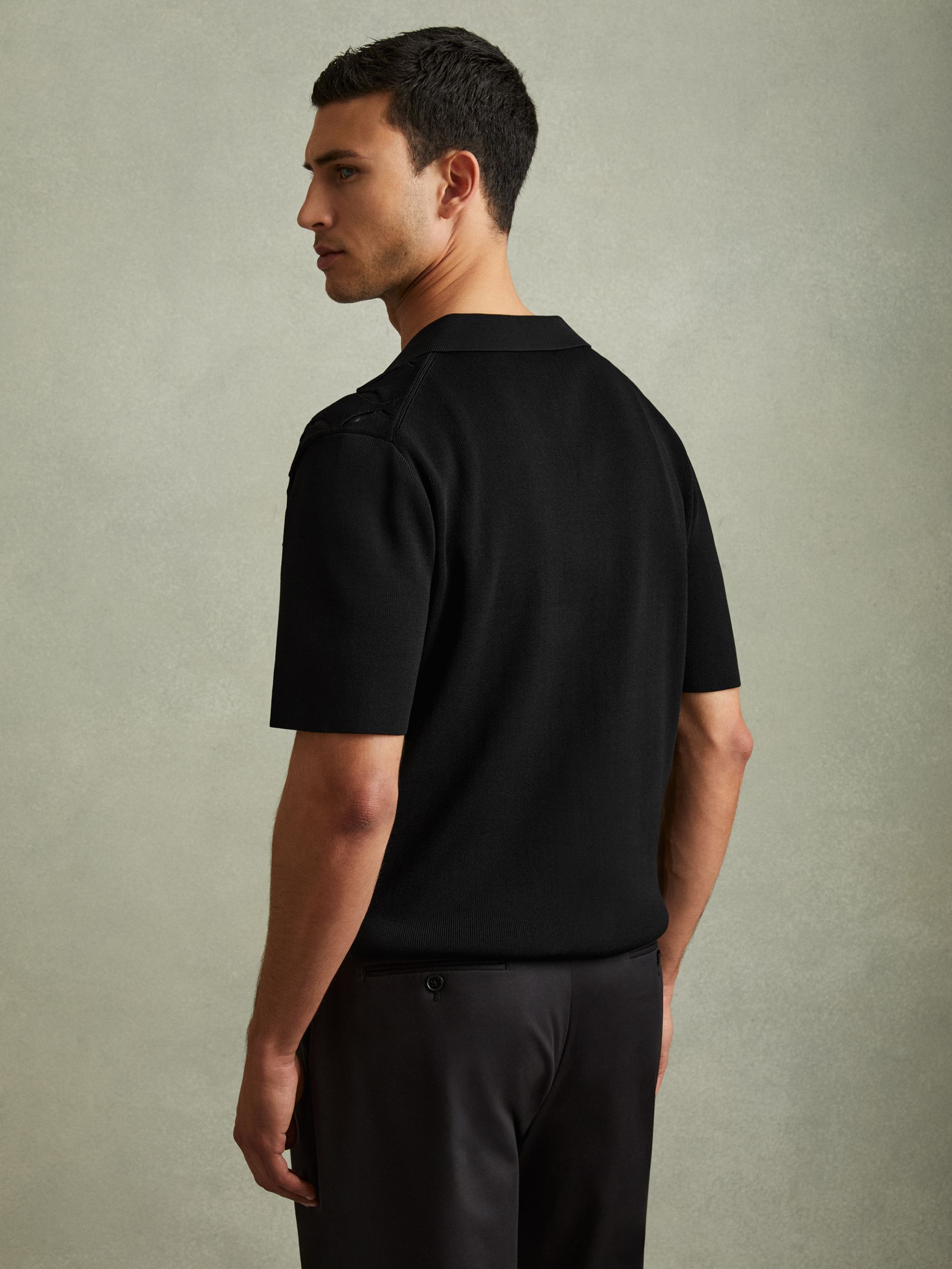 Laser Cut-Out Cuban Collar Shirt in Black - Image 3 of 6