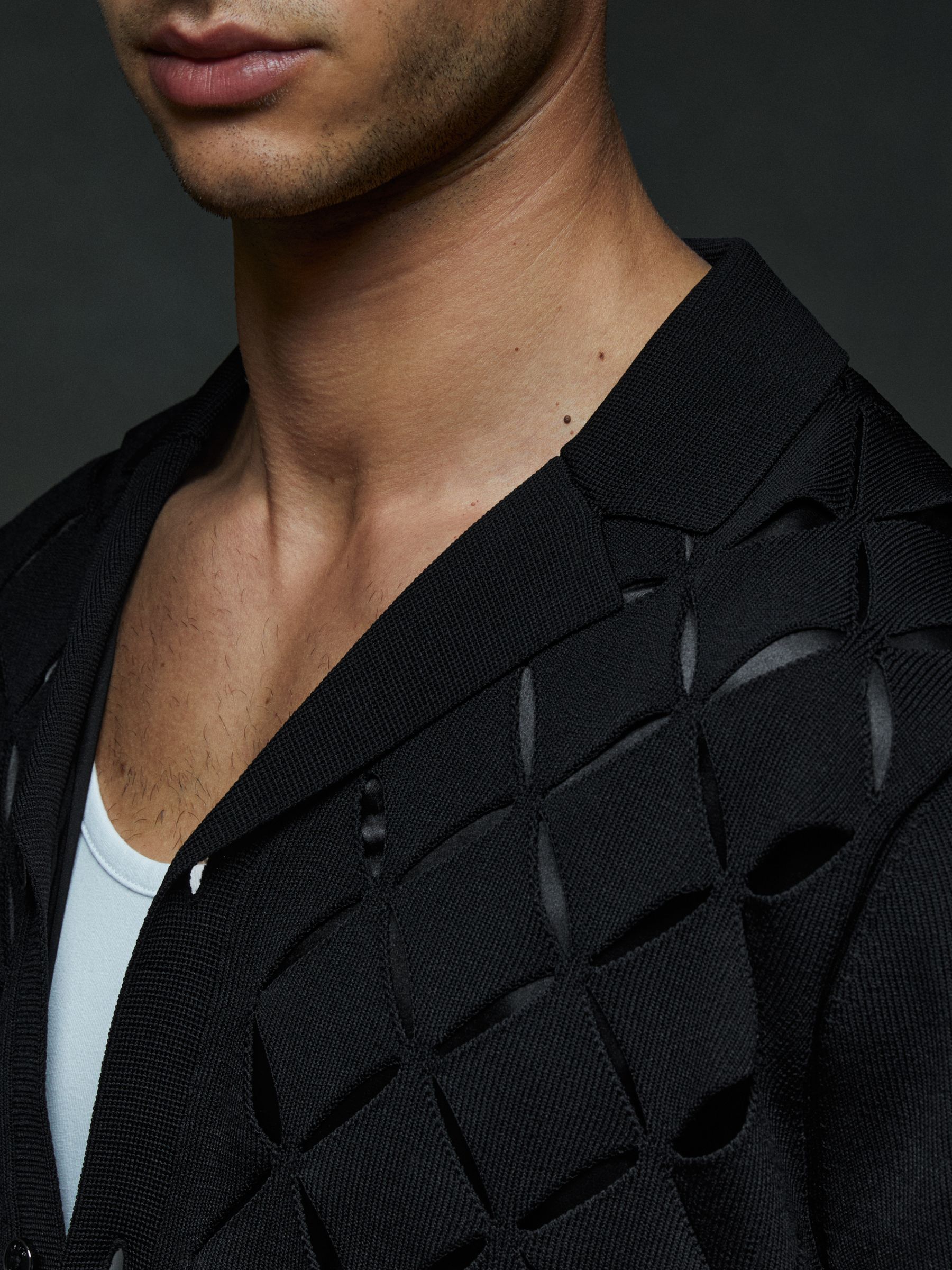 Laser Cut-Out Cuban Collar Shirt in Black - Image 4 of 6