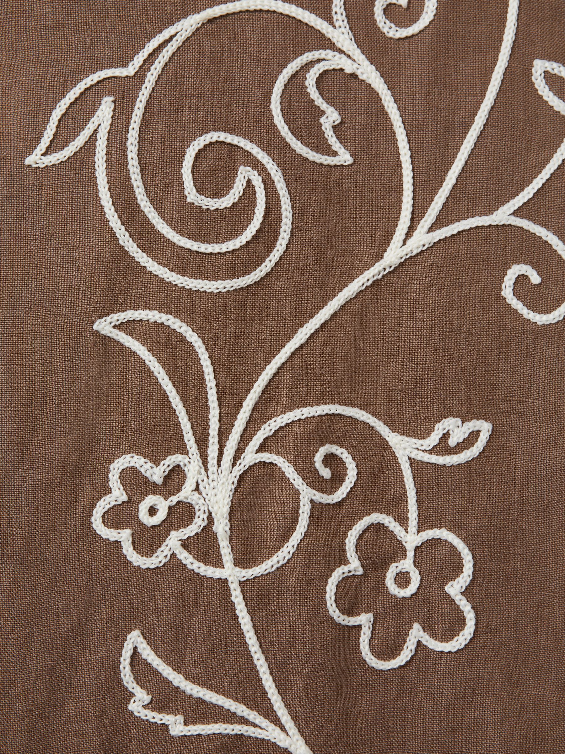 Linen Embroidered Cuban Collar Shirt in Tobacco Brown - Image 6 of 6