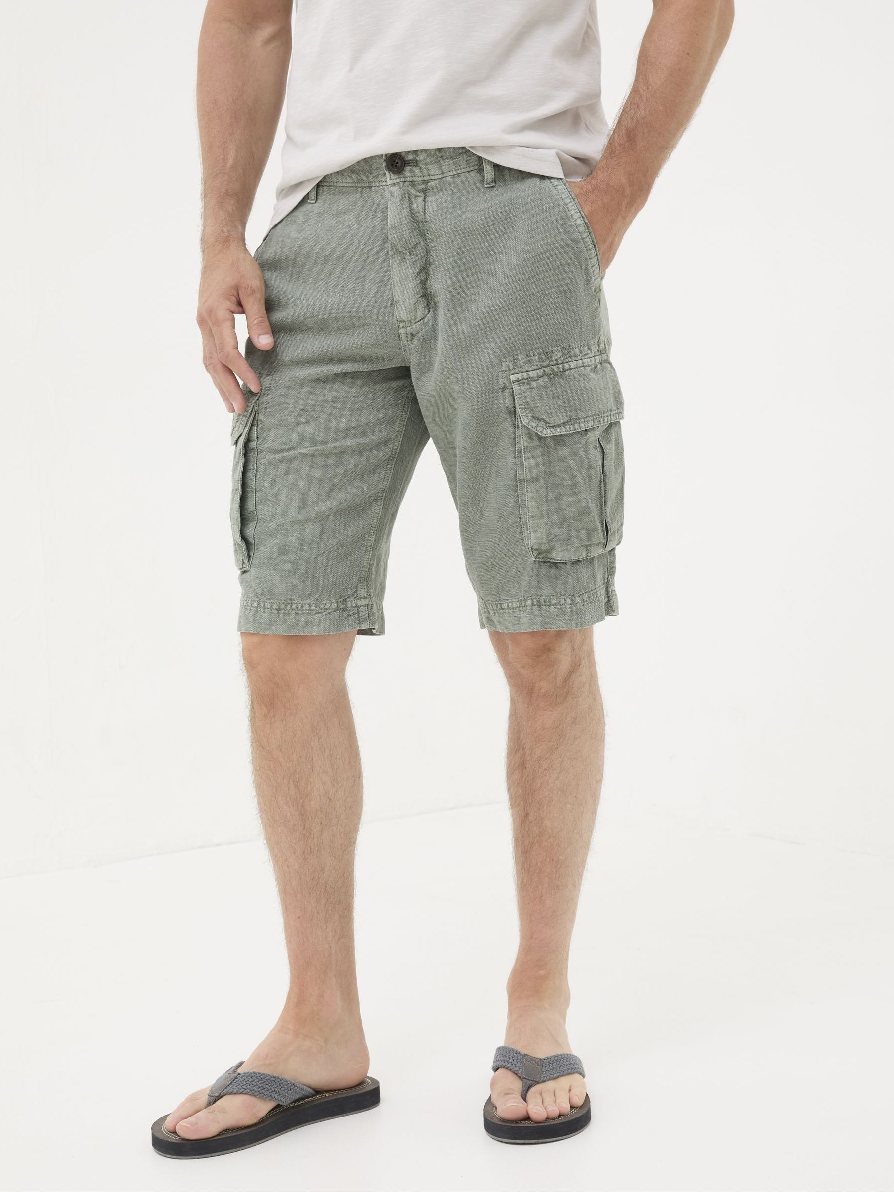 Green Cotton Linen Cargo Shorts - Image 1 of 5